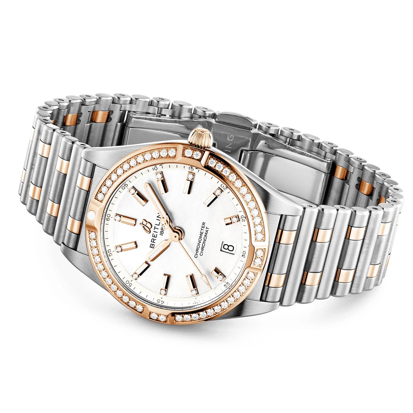 Chronomat 32mm Two-Tone Mother of Pearl Diamond Set Bracelet Watch - Image 3