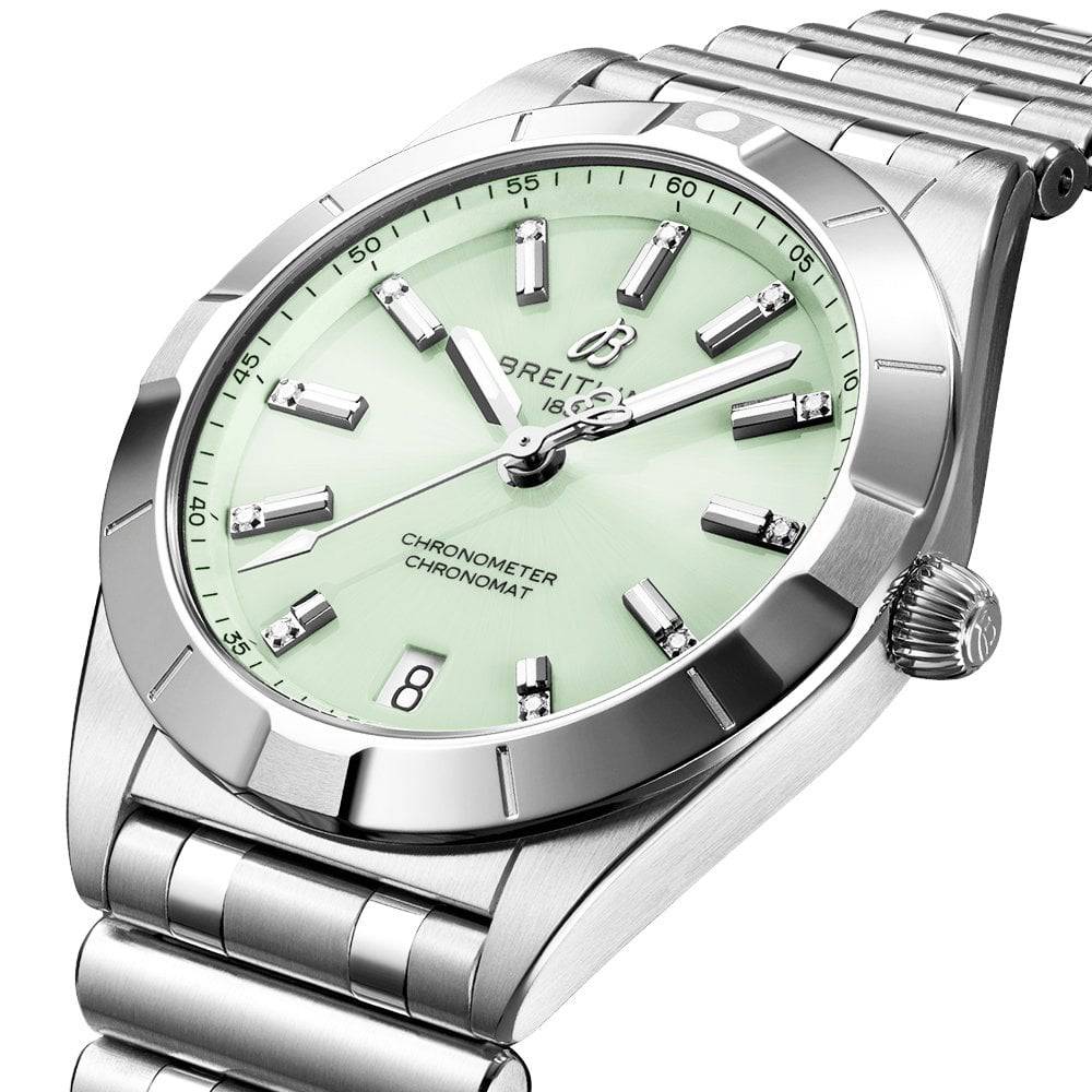 Chronomat 32mm Mint Green Diamond Dial Ladies Bracelet Watch - Image 2