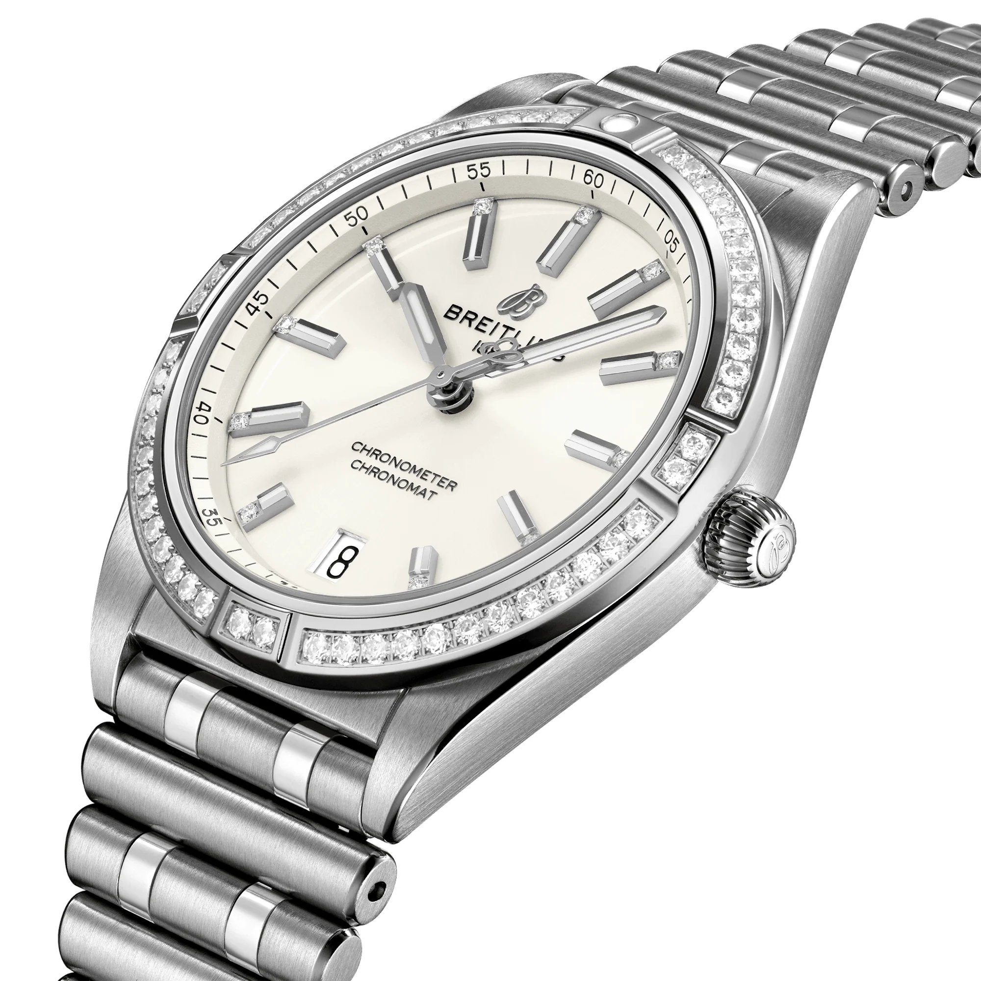 Chronomat 36mm Silver Diamond Dial & Bezel Ladies Bracelet Watch - Image 2