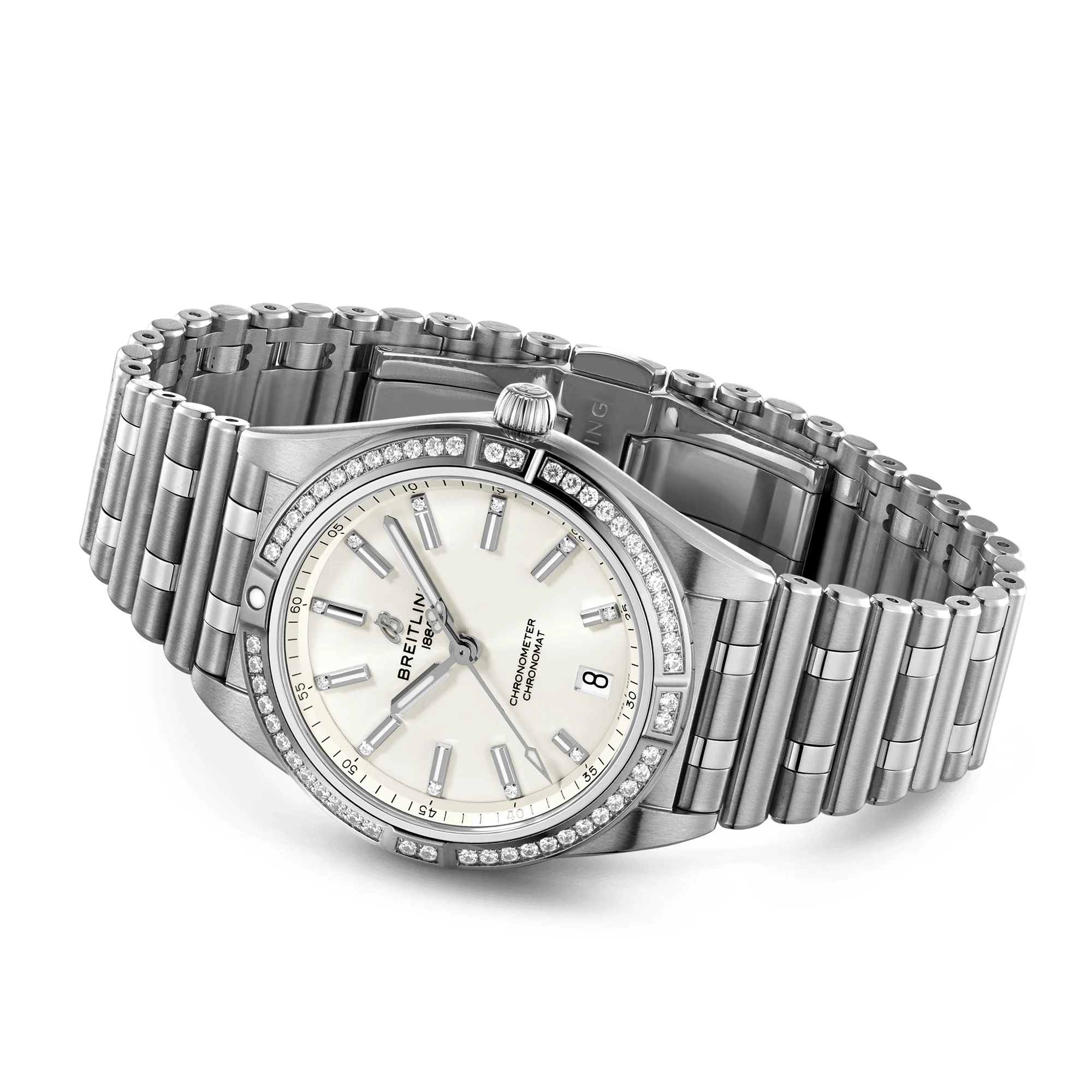 Chronomat 36mm Silver Diamond Dial & Bezel Ladies Bracelet Watch - Image 3