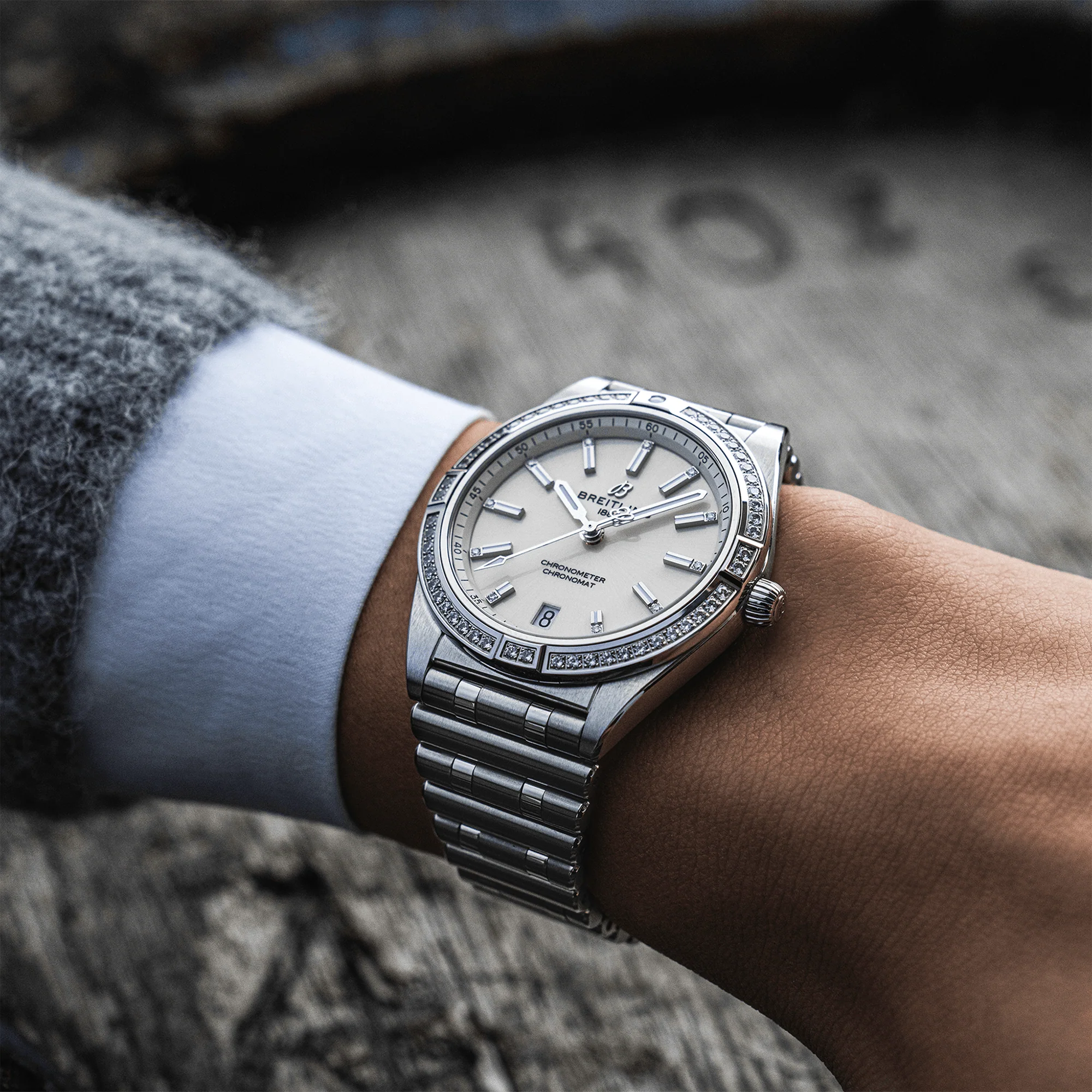 Chronomat 36mm Silver Diamond Dial & Bezel Ladies Bracelet Watch - Image 4