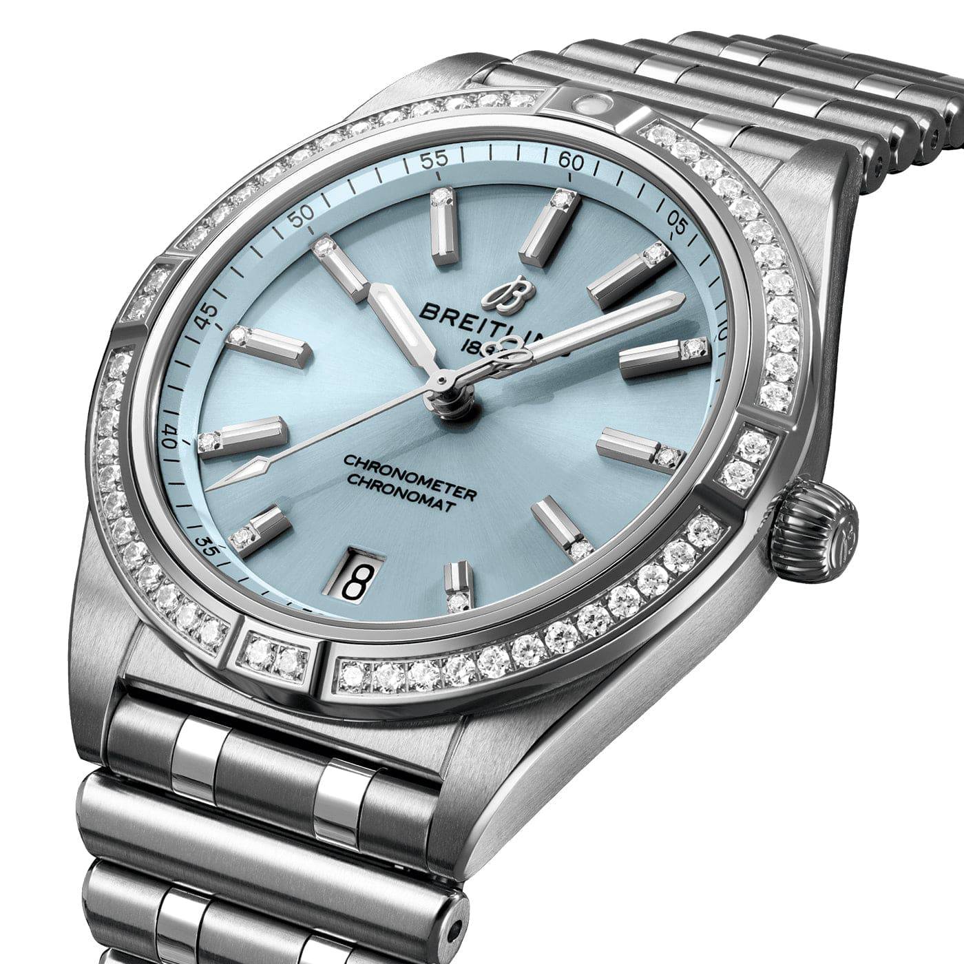 Chronomat 36mm 18ct White Gold & Steel Ice Blue Dial Diamond Set Watch - Image 2