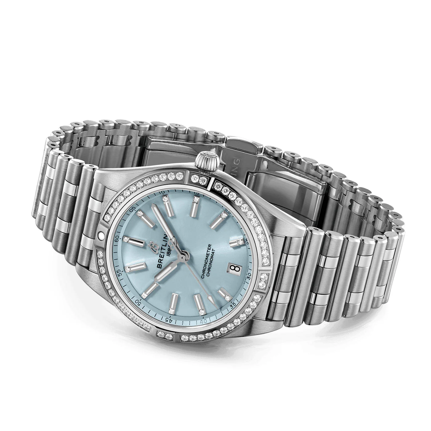 Chronomat 36mm 18ct White Gold & Steel Ice Blue Dial Diamond Set Watch - Image 4