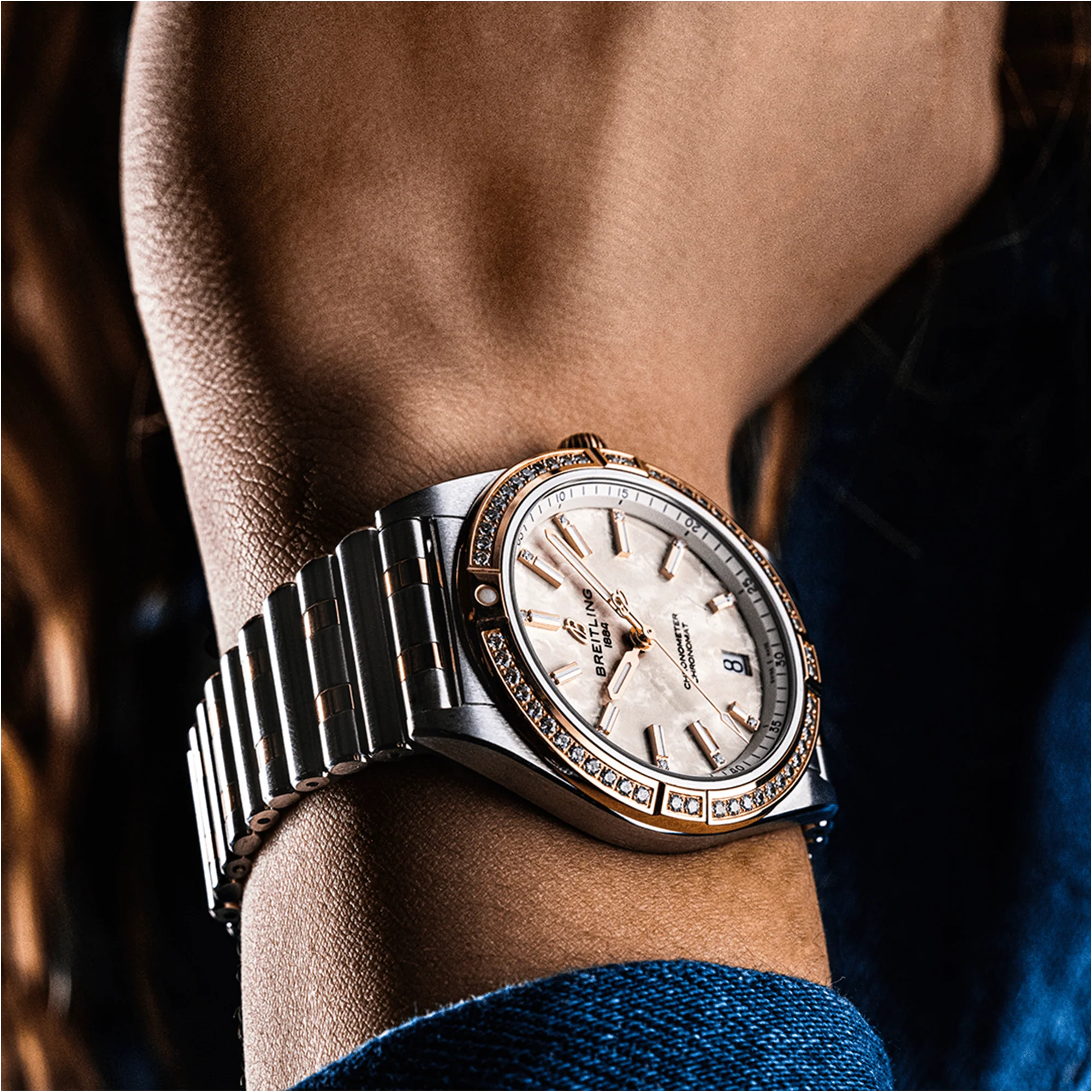 Chronomat 36mm Two-Tone Mother of Pearl Dial Diamond Set Watch - Image 4