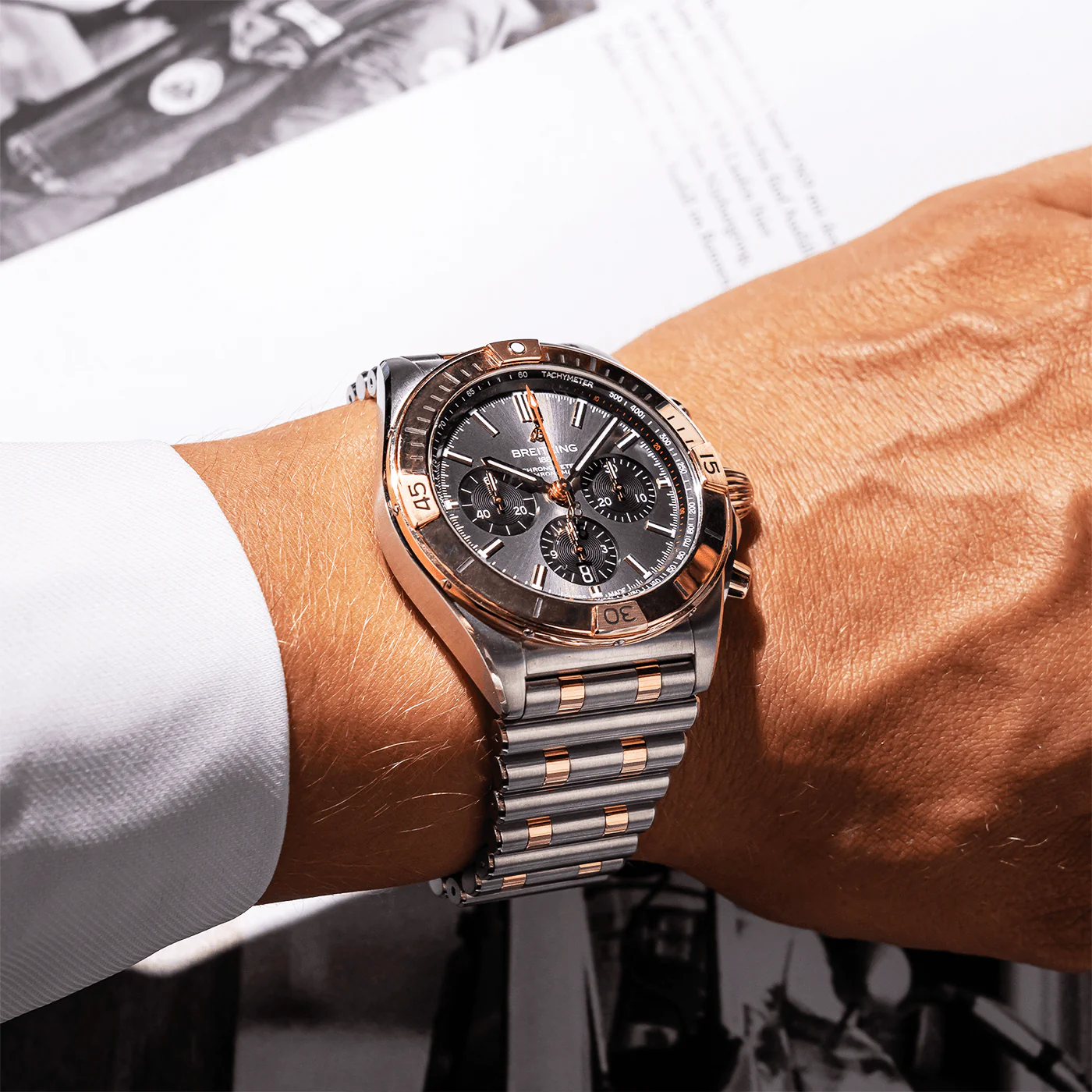 Chronomat B01 42mm Two-Tone Grey Dial Men's Chronograph Watch - Image 3