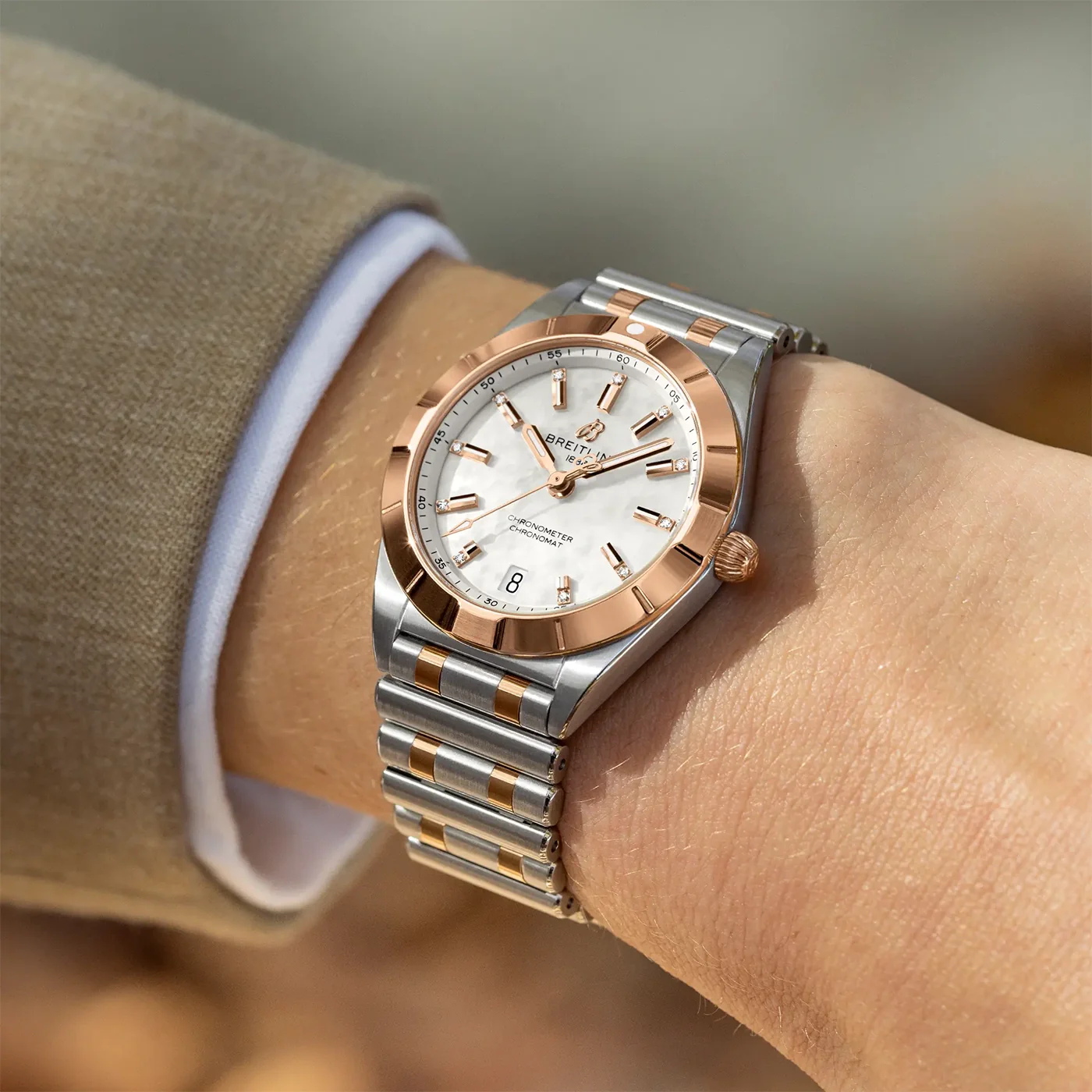 Chronomat 32mm Two-Tone Mother of Pearl Diamond Dial Bracelet Watch - Image 5