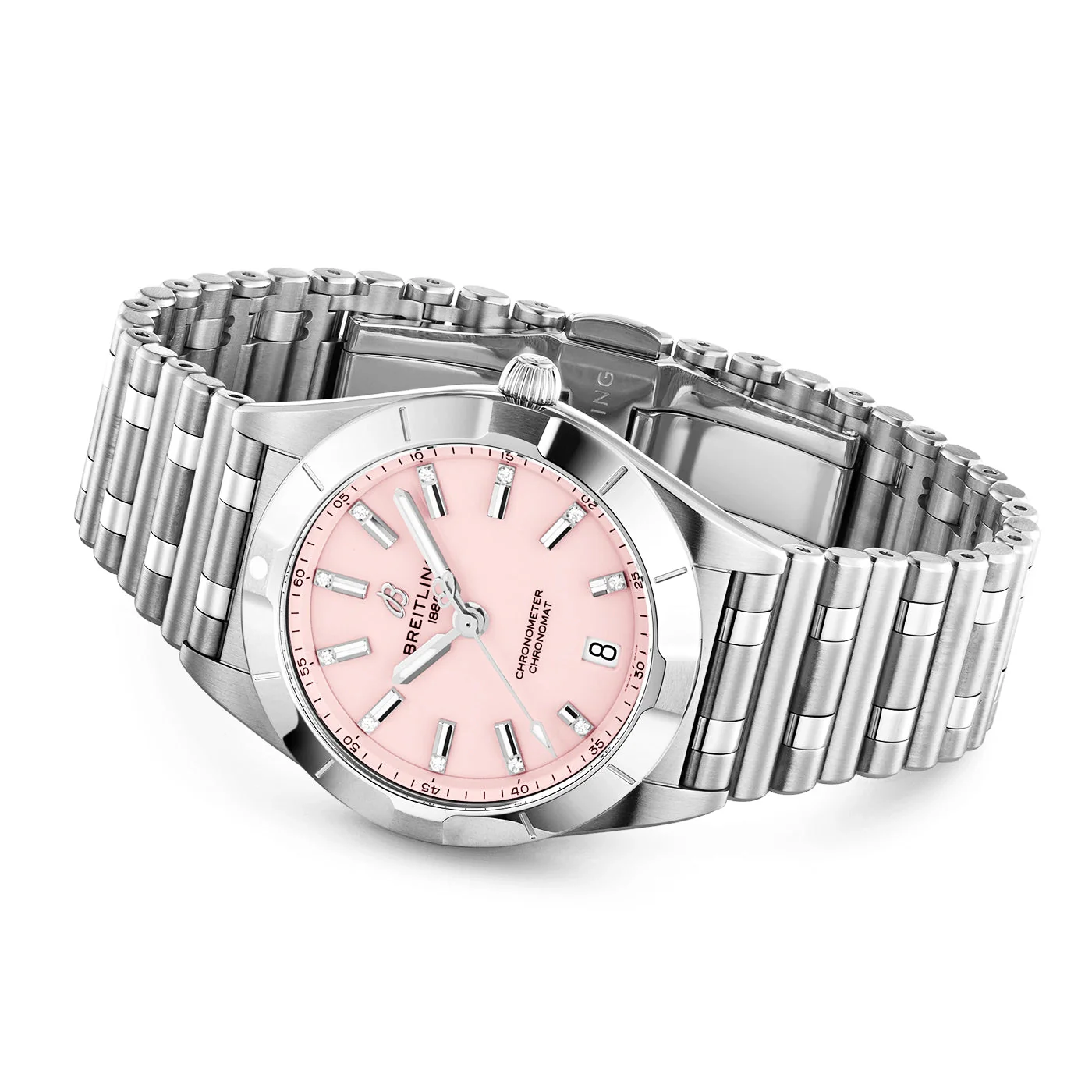 Chronomat 32mm Pink Diamond Dial Ladies Bracelet Watch - Image 3