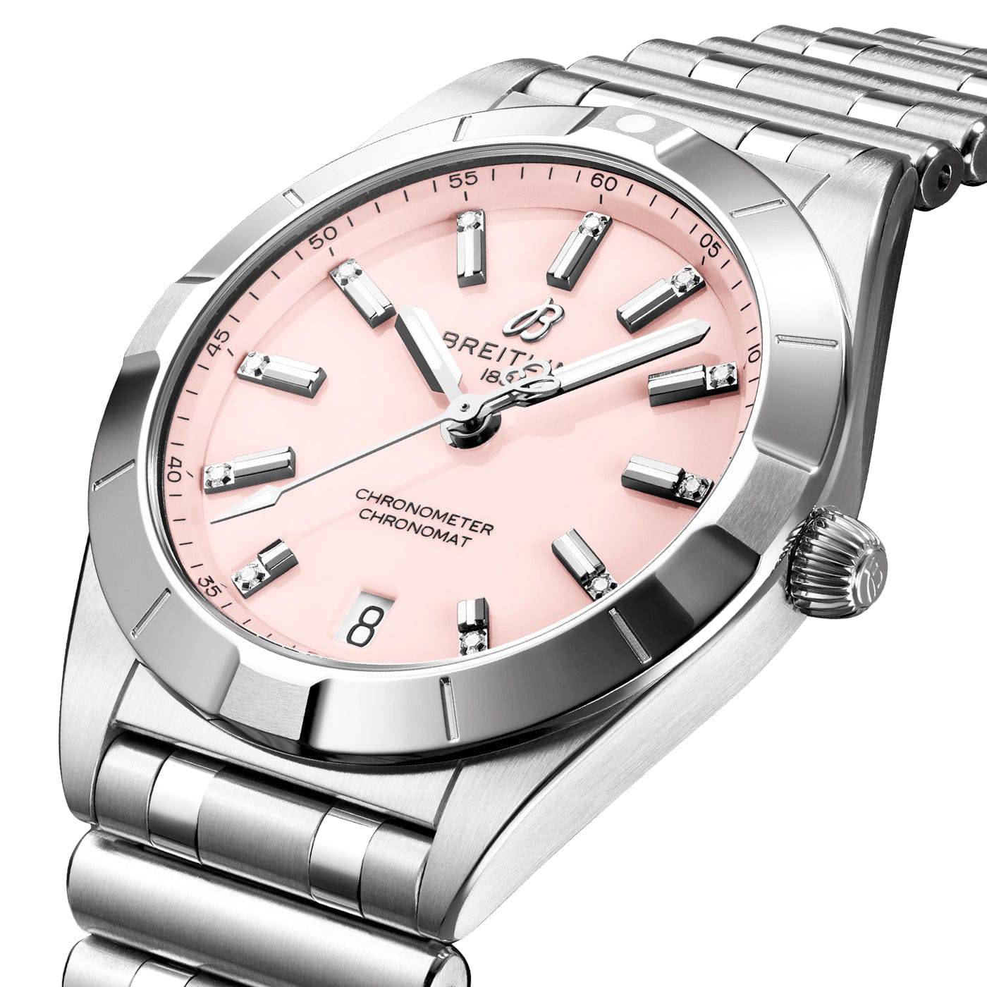 Chronomat 32mm Pink Diamond Dial Ladies Bracelet Watch - Image 4
