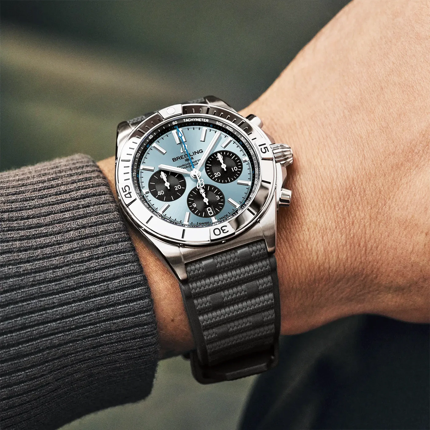 Chronomat B01 42mm Platinum Ice Blue Dial Automatic Strap Watch - Image 5