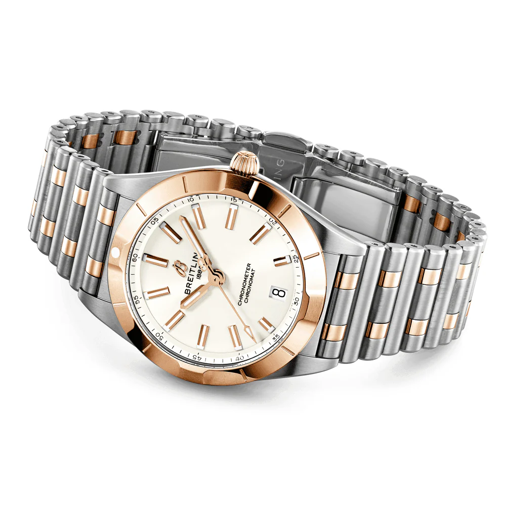 Chronomat Steel & 18ct Red Gold 32mm White/Rose Dial Ladies Watch - Image 3