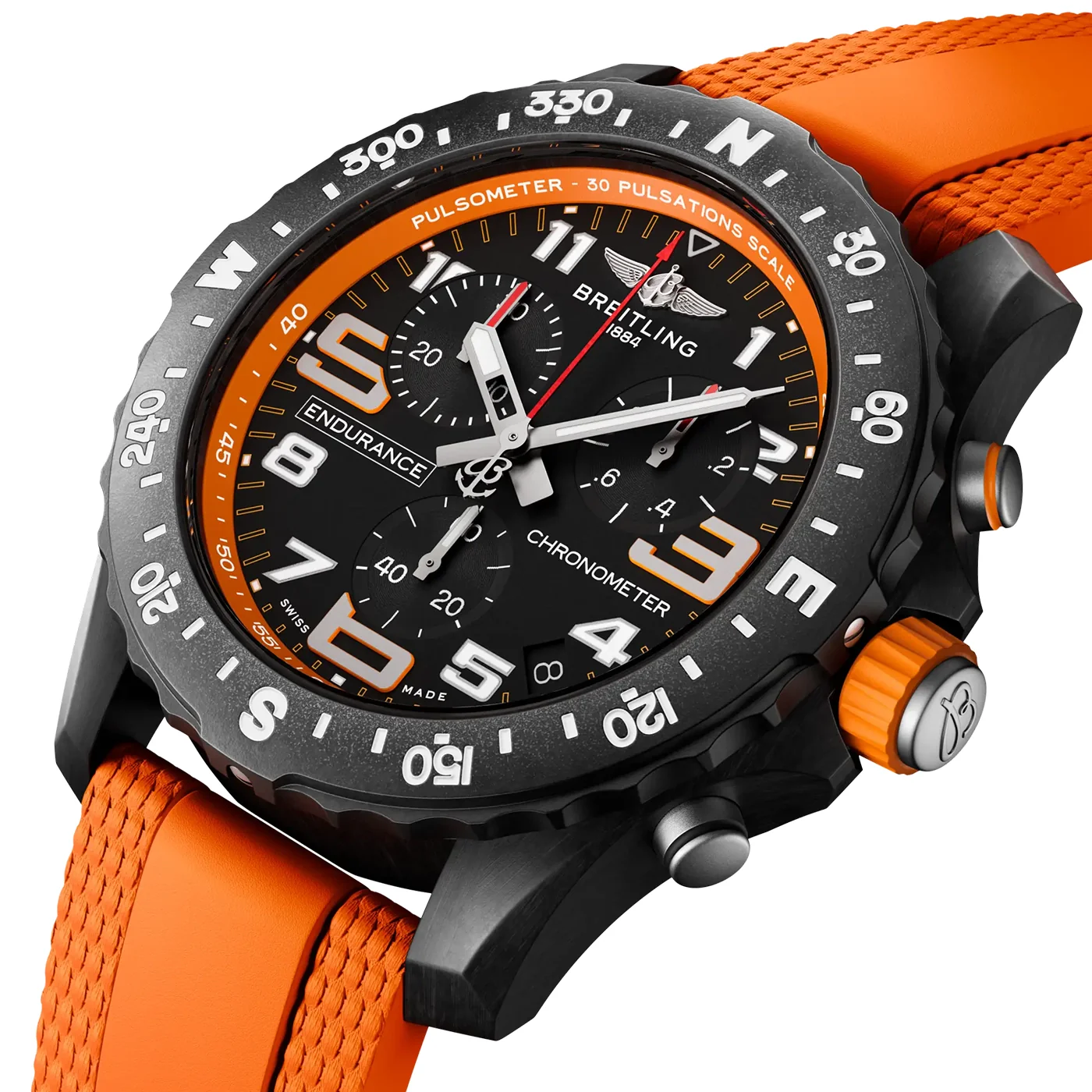 Endurance Pro 44mm Breitlight Black/Orange Rubber Strap Watch - Image 2