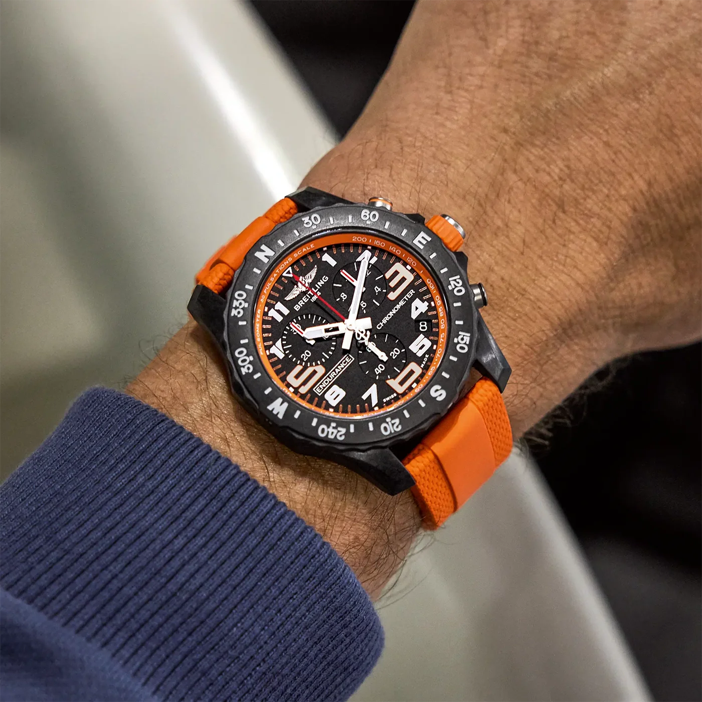 Endurance Pro 44mm Breitlight Black/Orange Rubber Strap Watch - Image 5