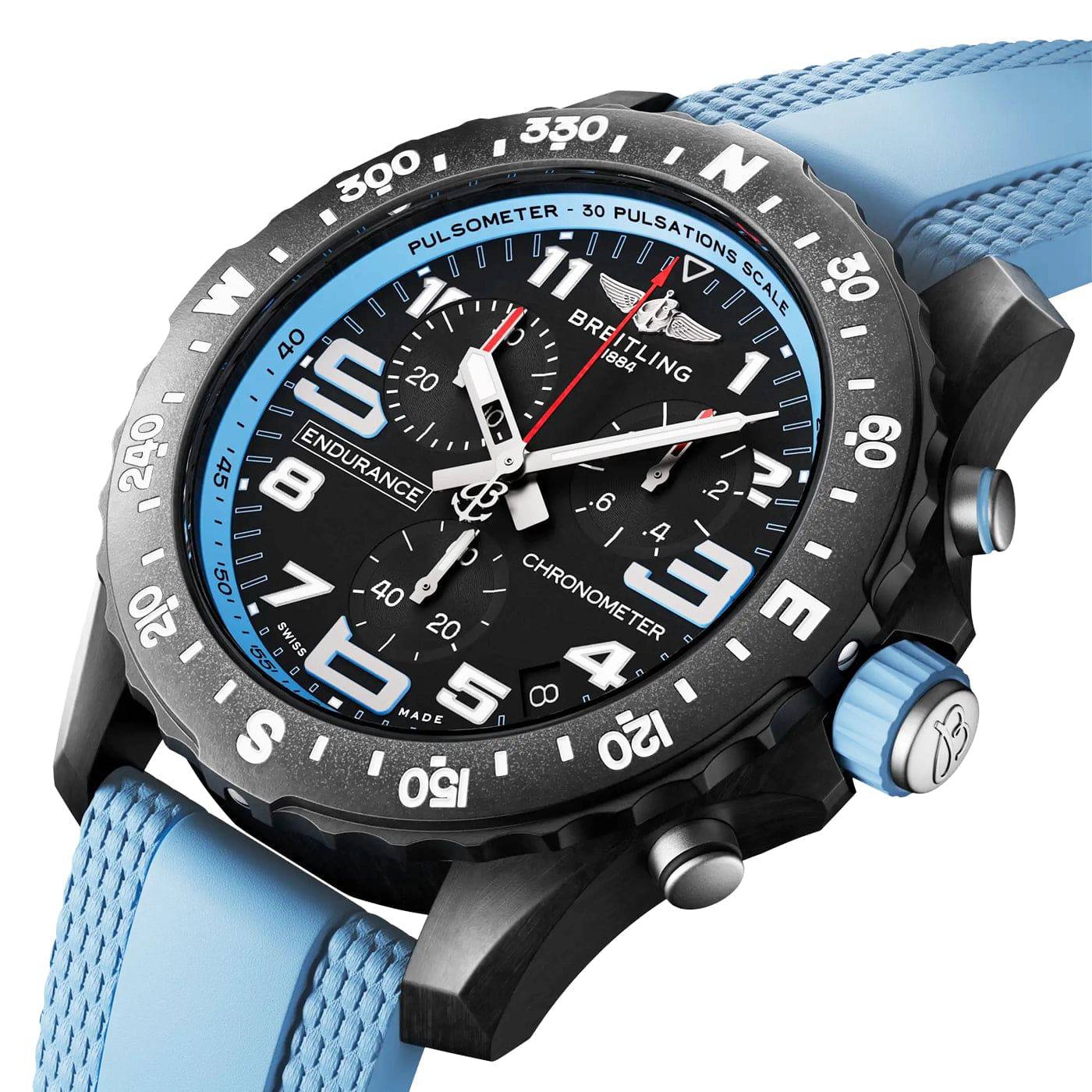 Endurance Pro 44mm Breitlight Black/Sky Blue Rubber Strap Watch - Image 2