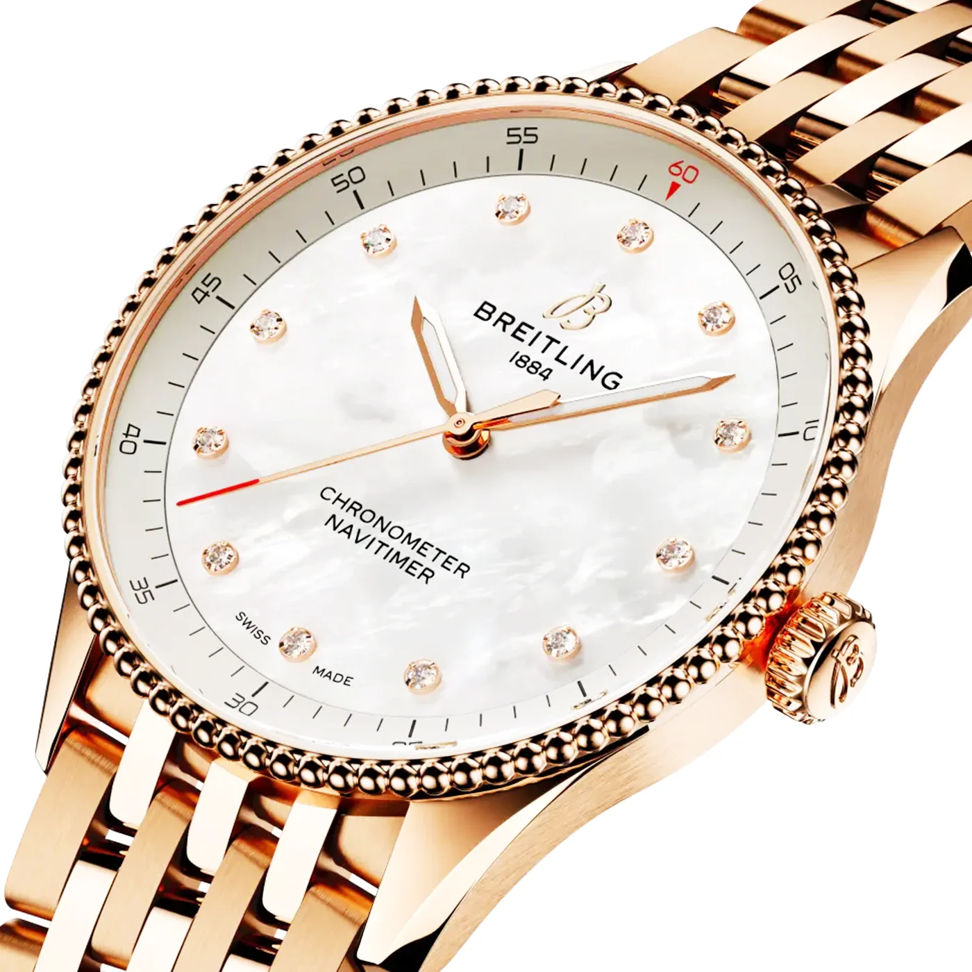 Navitimer 32mm 18ct Red Gold Diamond Dial Ladies Bracelet Watch - Image 2