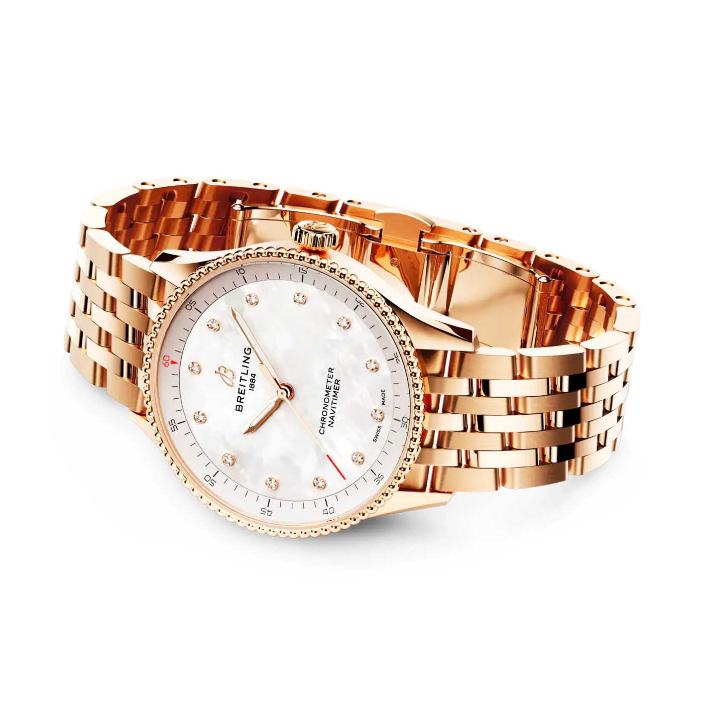 Navitimer 32mm 18ct Red Gold Diamond Dial Ladies Bracelet Watch - Image 3