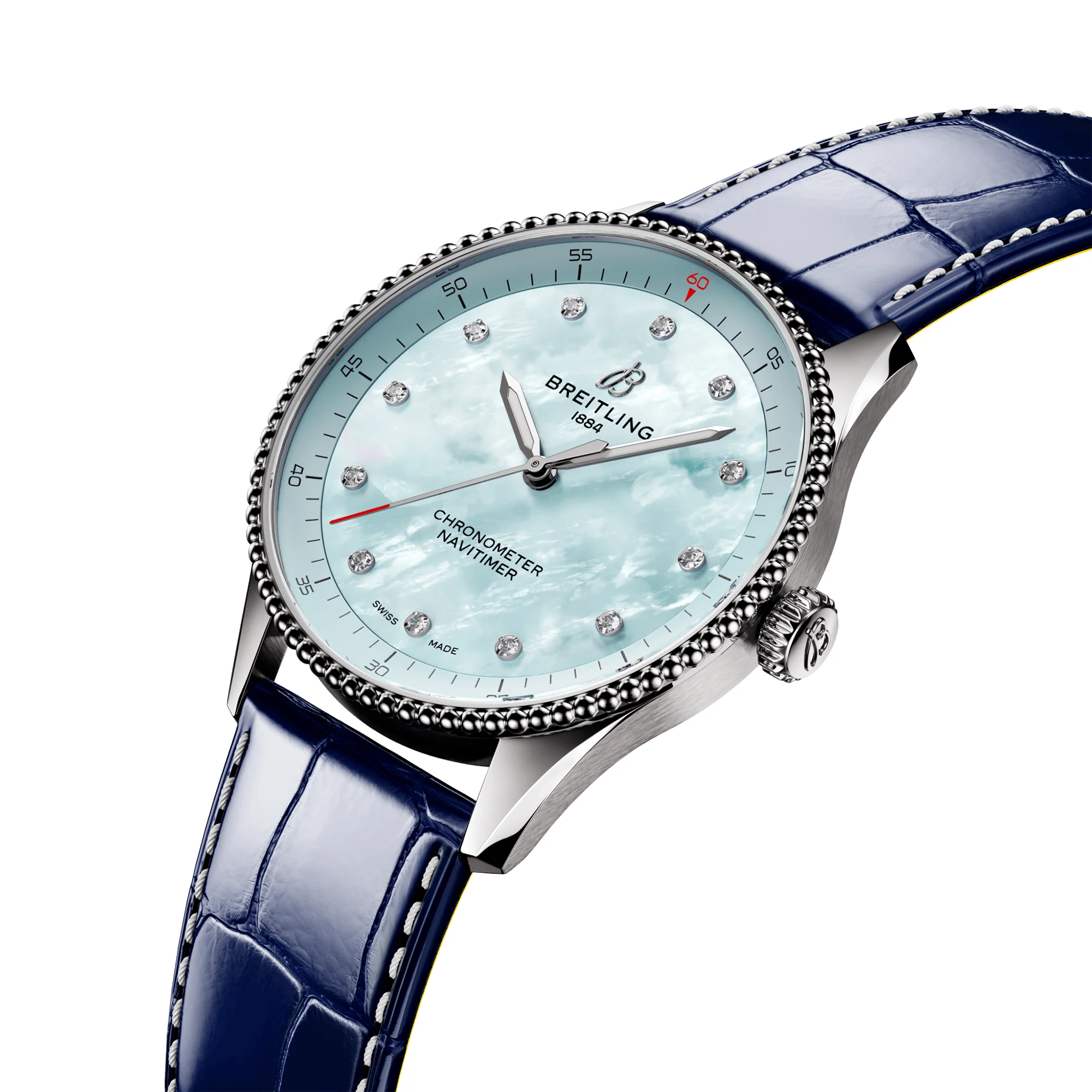 Navitimer 32mm Blue Mother of Pearl Diamond Dial Strap Watch - Image 2