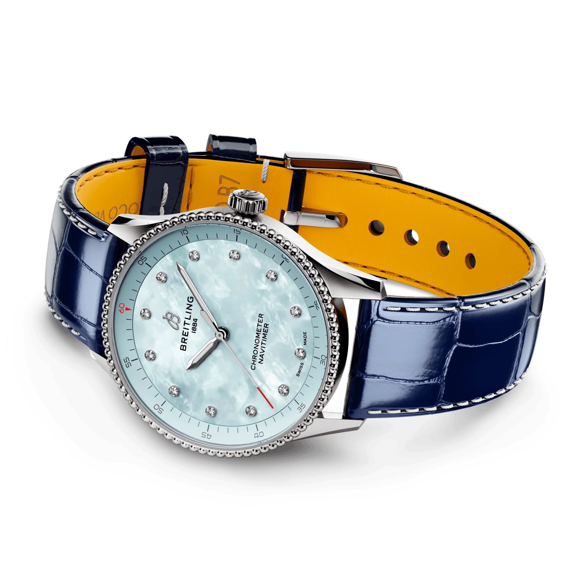 Navitimer 32mm Blue Mother of Pearl Diamond Dial Strap Watch - Image 3