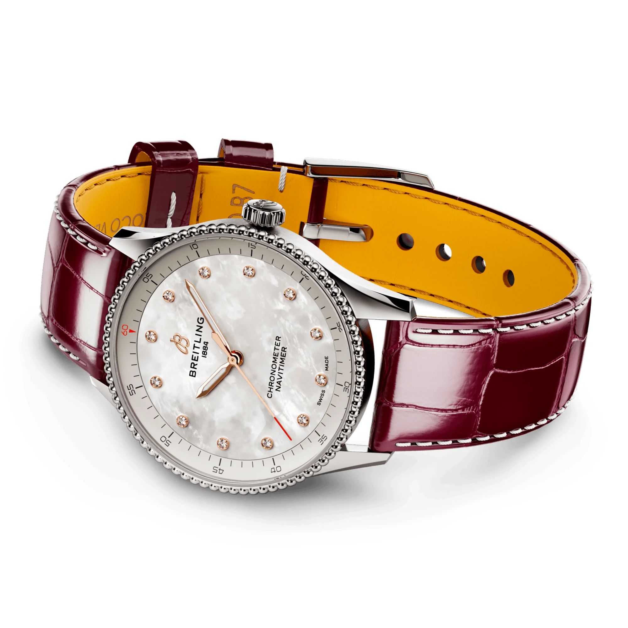 Navitimer 32mm White Mother of Pearl Diamond Dial Strap Watch - Image 3