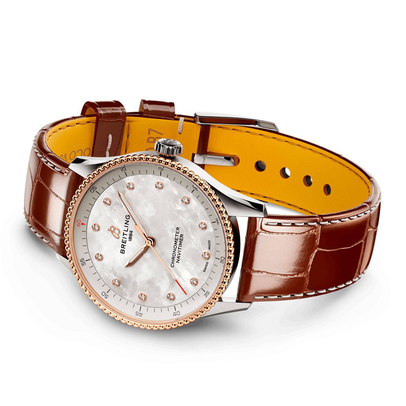 Navitimer 32mm Two-Tone Diamond Dial Ladies Strap Watch - Image 3
