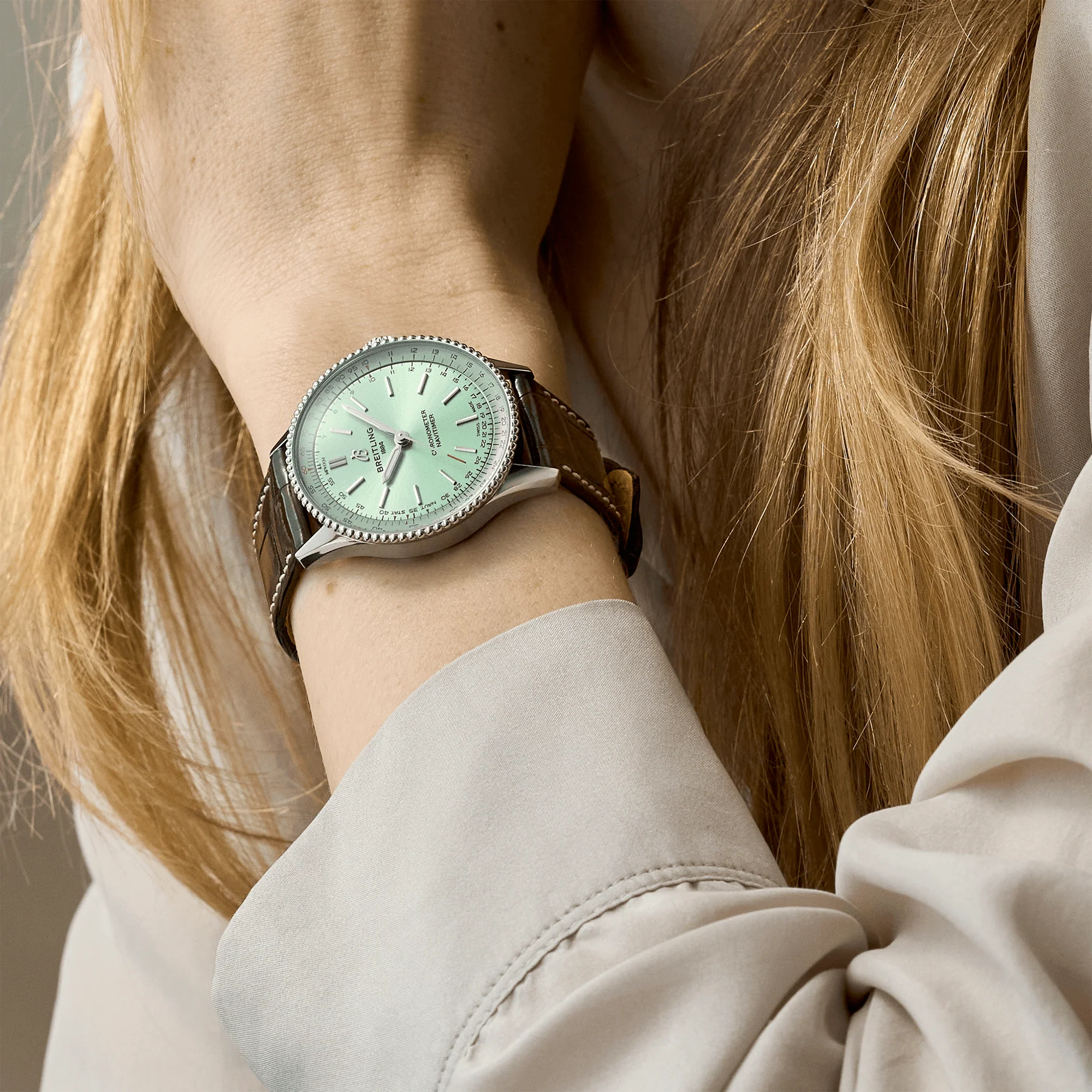 Navitimer 36mm Mint Green Dial Ladies Strap Watch - Image 5