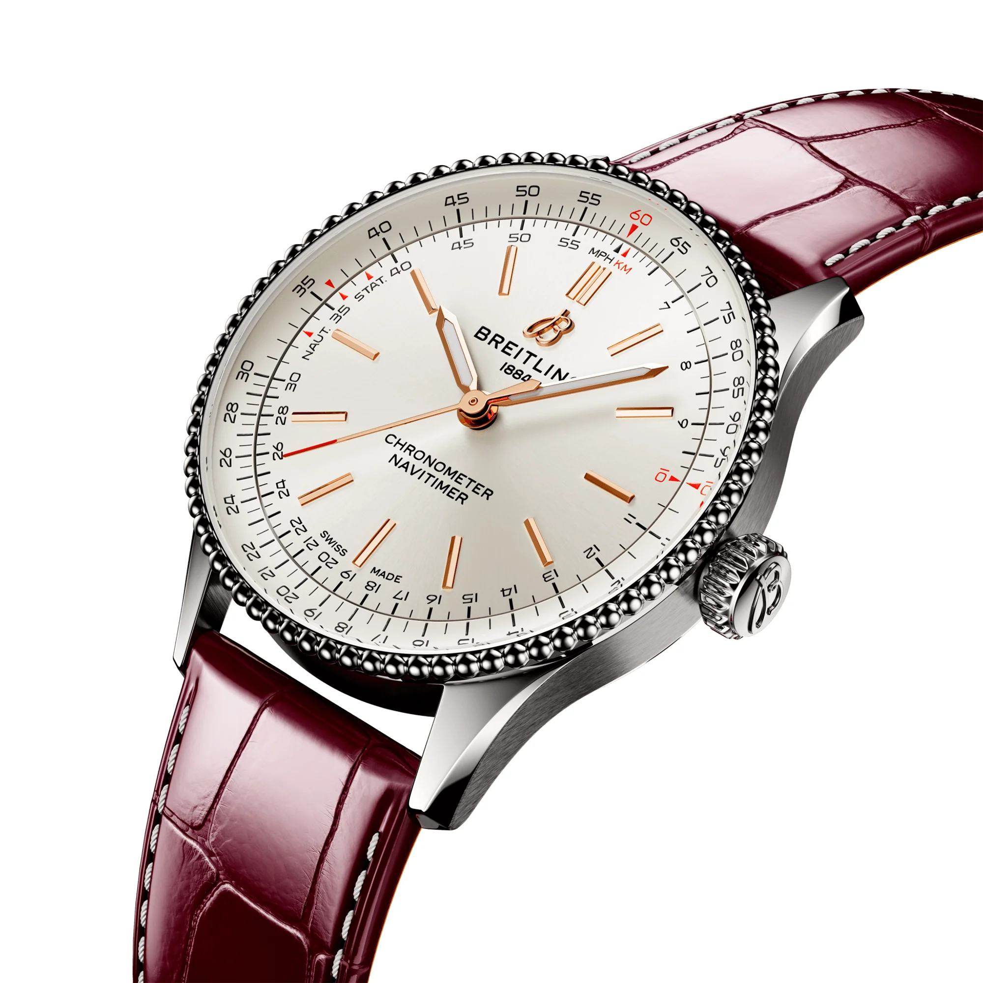 Navitimer 36mm Silver/Rose Dial Ladies Strap Watch - Image 2