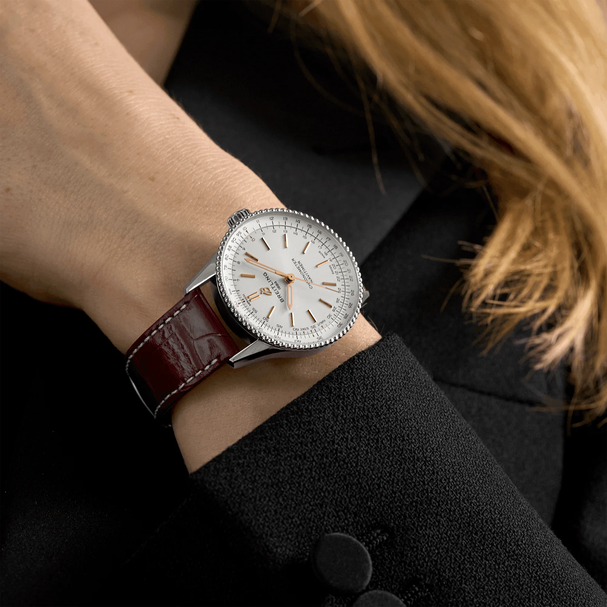 Navitimer 36mm Silver/Rose Dial Ladies Strap Watch - Image 5