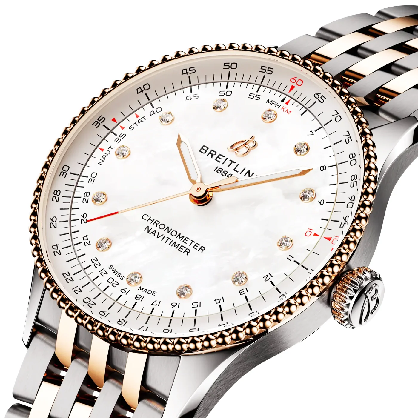 Navitimer 36mm Two-Tone Mother of Pearl Diamond Dial Bracelet Watch - Image 2