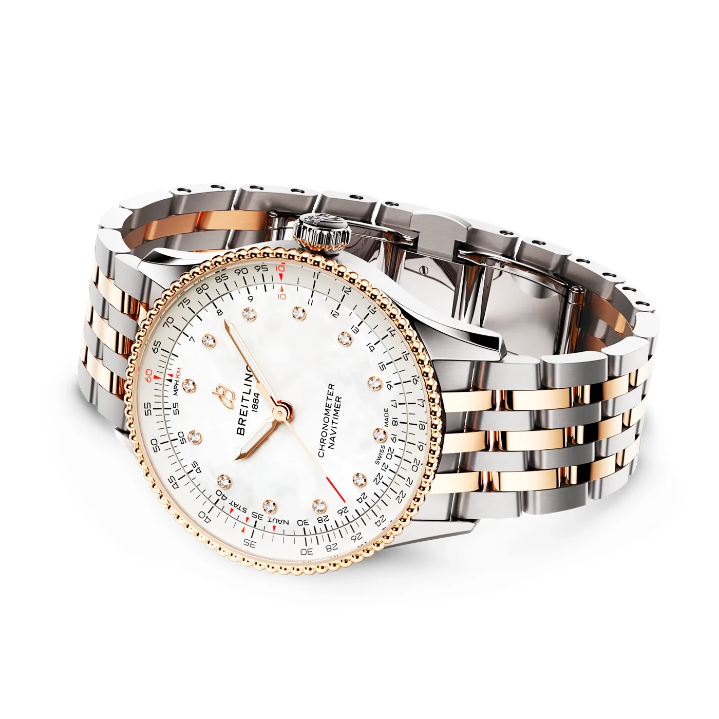 Navitimer 36mm Two-Tone Mother of Pearl Diamond Dial Bracelet Watch - Image 3