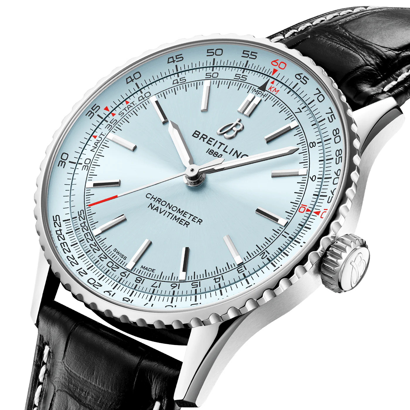 Navitimer 41mm Ice Blue Dial Men's Automatic Leather Strap Watch - Image 2