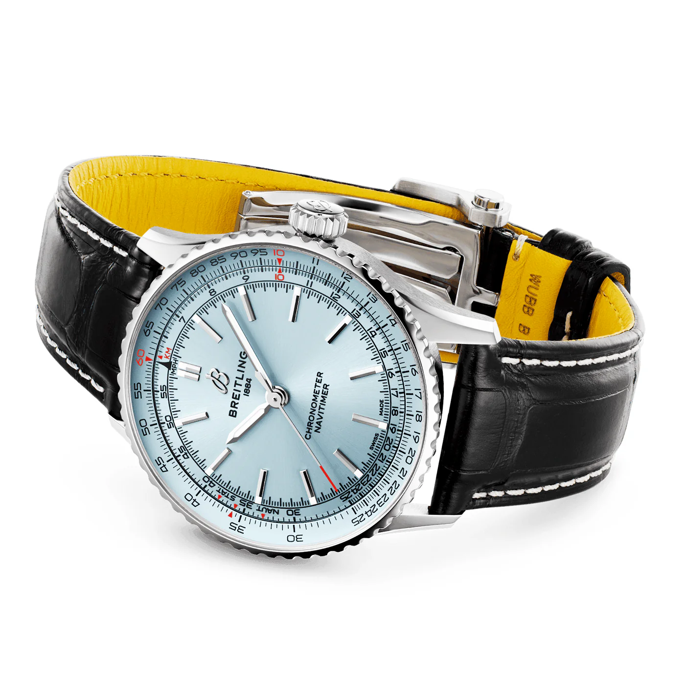 Navitimer 41mm Ice Blue Dial Men's Automatic Leather Strap Watch - Image 3