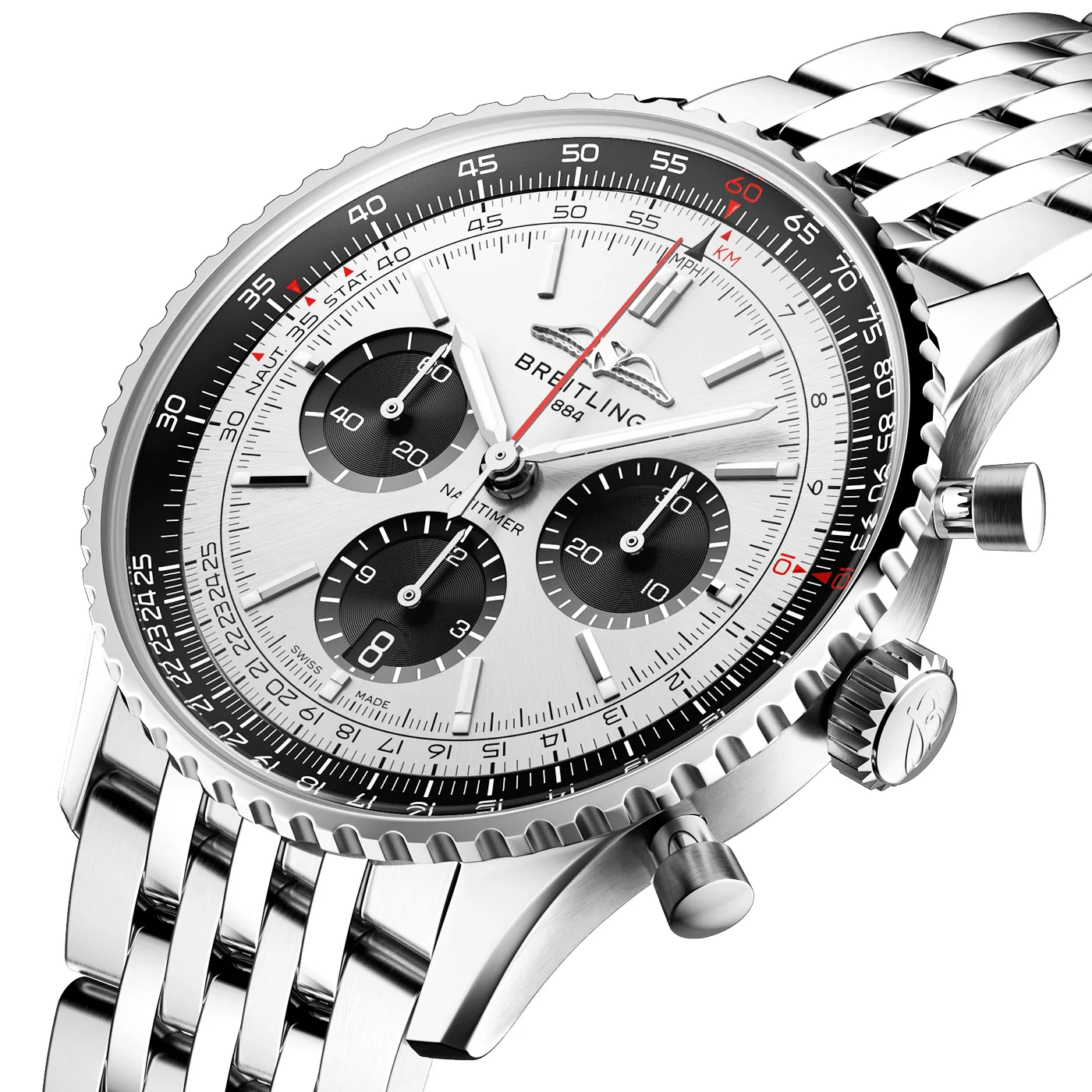 Navitimer 43mm Silver/Black Dial Mens Chronograph Bracelet Watch - Image 2