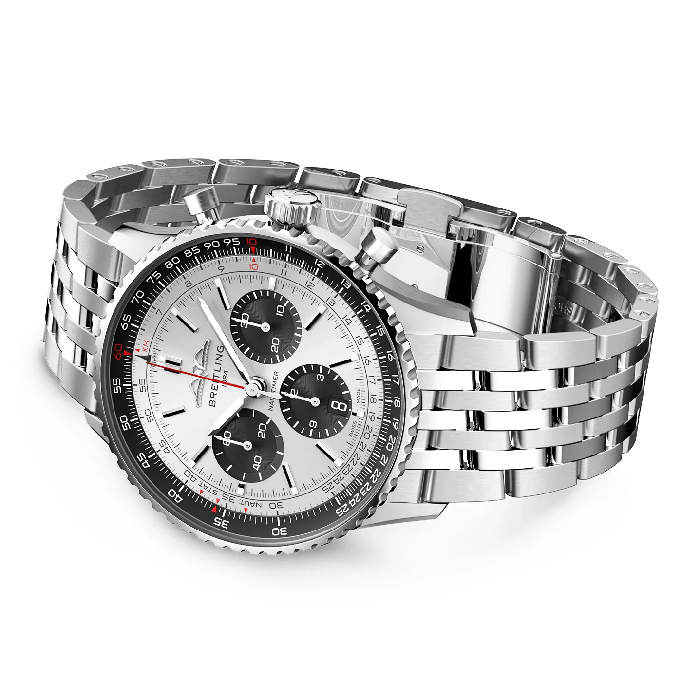 Navitimer 43mm Silver/Black Dial Mens Chronograph Bracelet Watch - Image 3