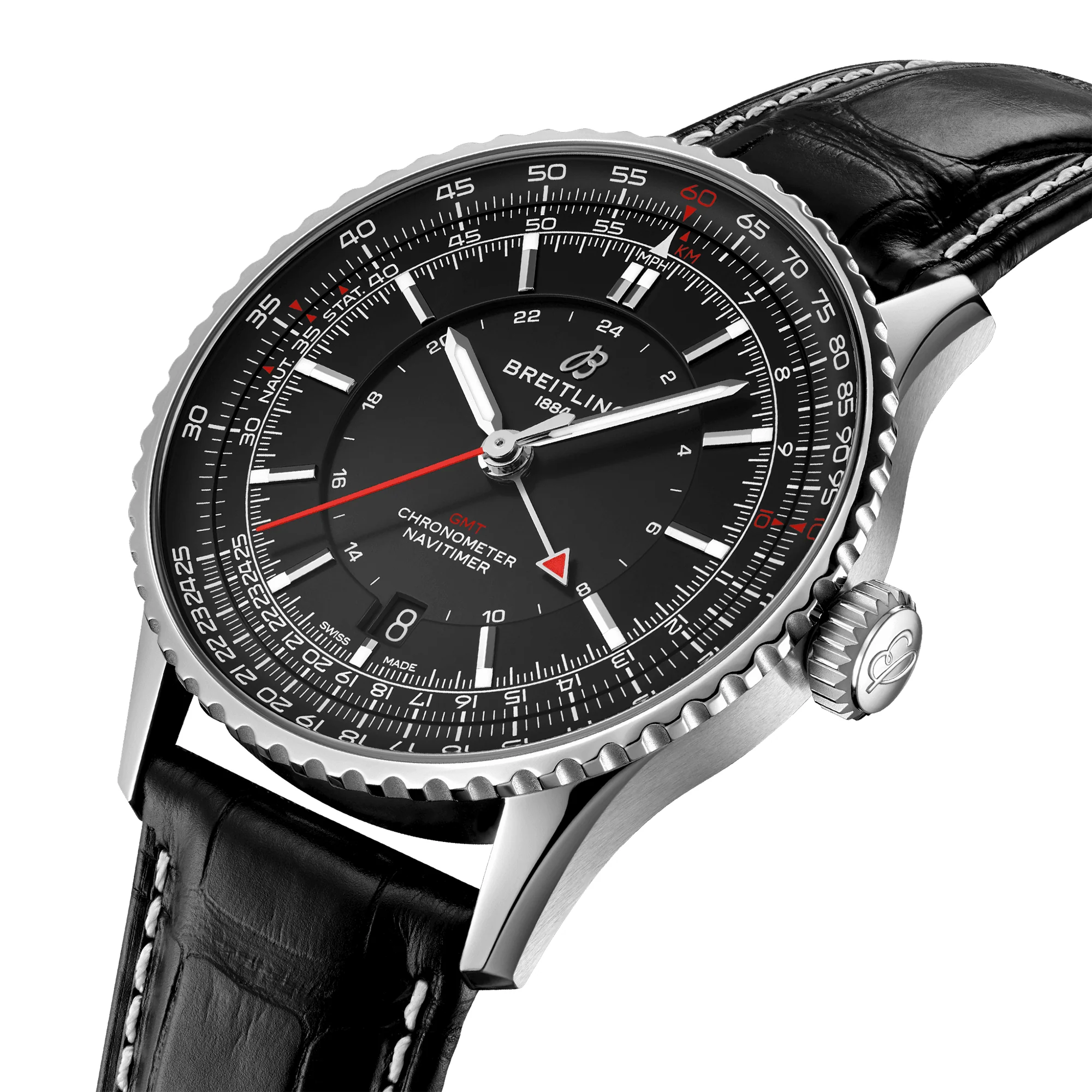 Navitimer GMT 41mm Black Dial Men's Automatic Strap Watch - Image 2