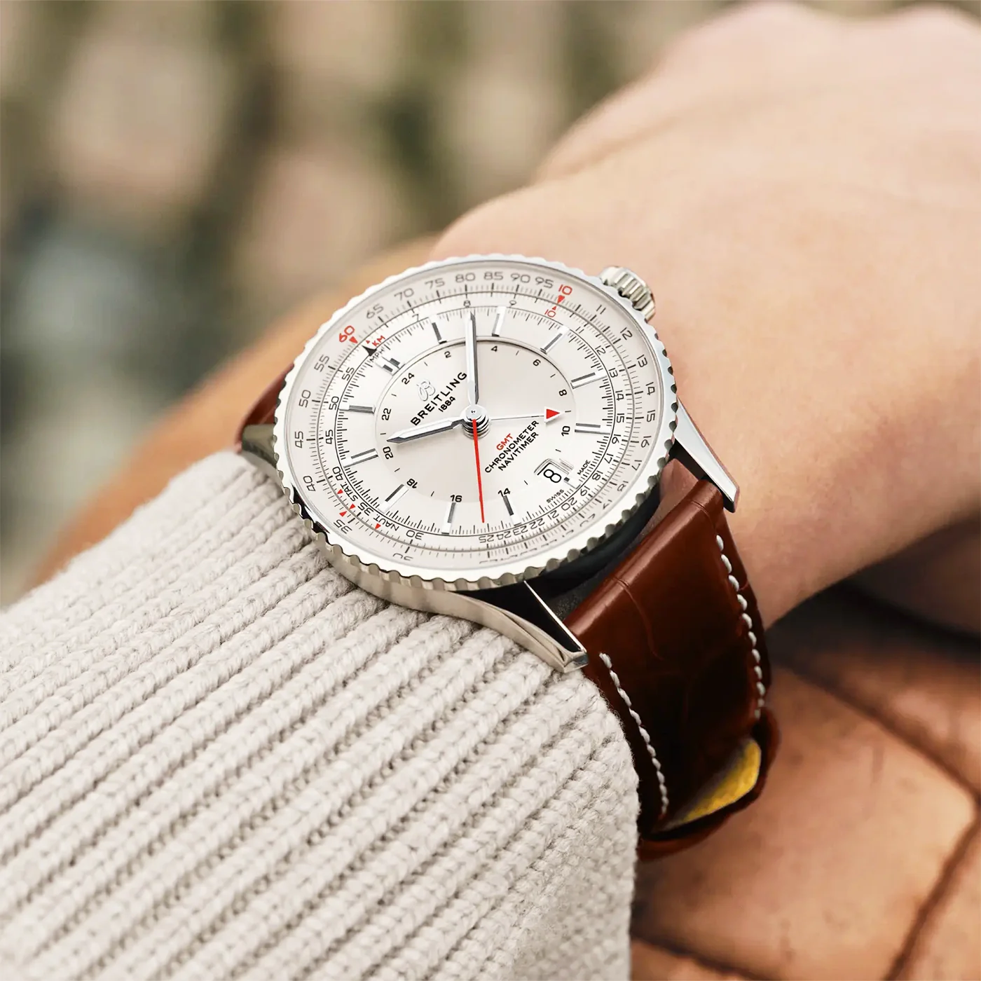 Navitimer GMT 41mm Silver Dial Mens Automatic Strap Watch - Image 5