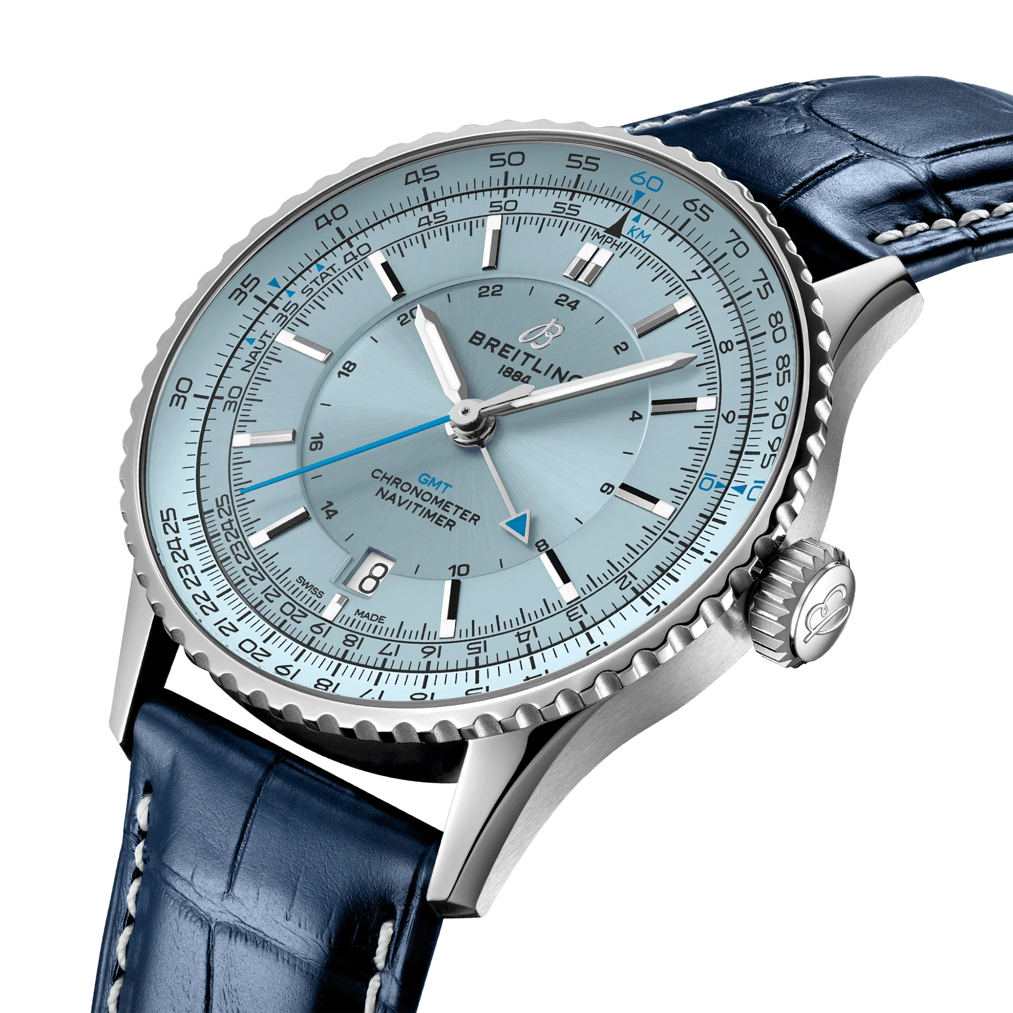 Navitimer GMT 41mm Ice Blue Dial Men's Automatic Strap Watch - Image 2