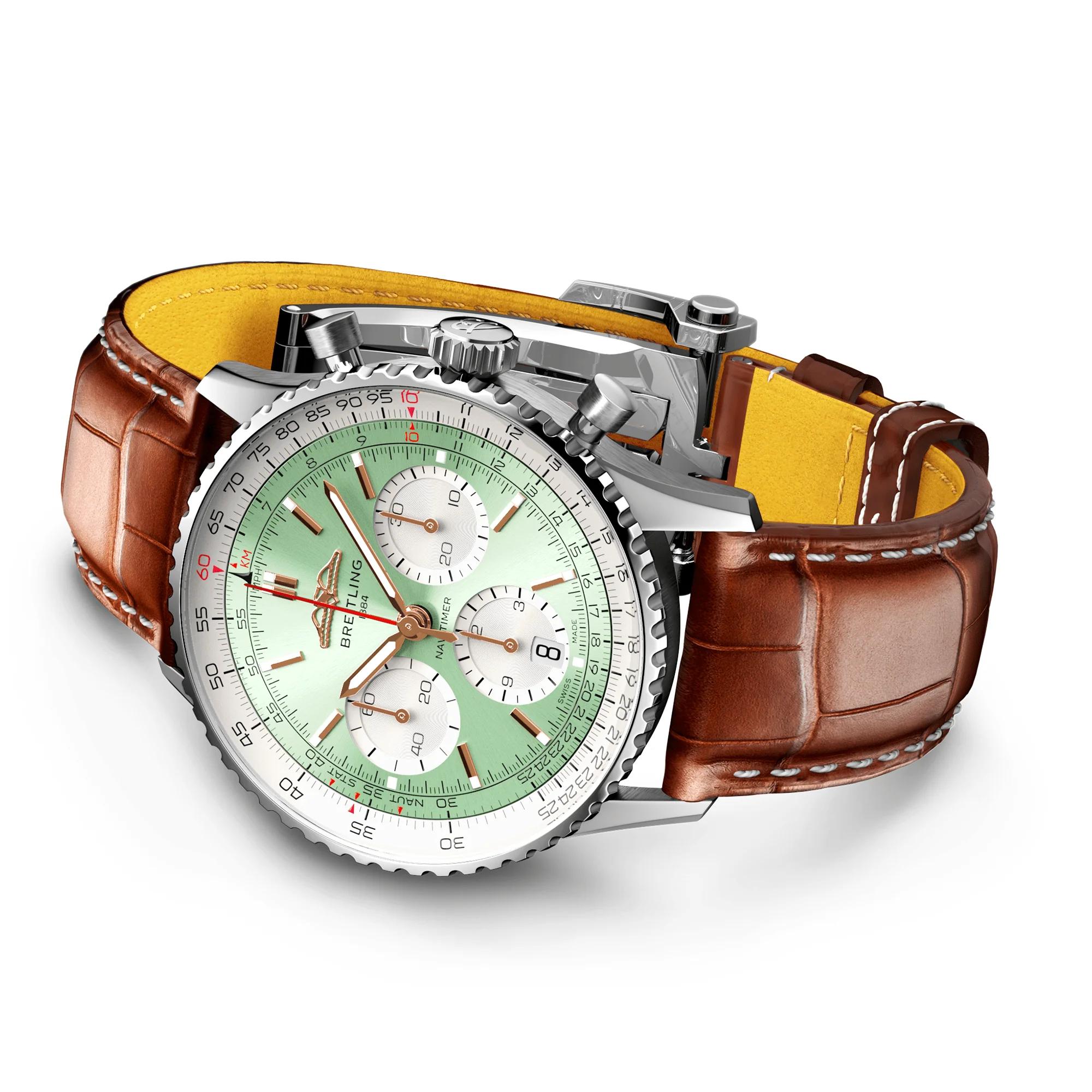 Navitimer 41mm Green Dial Men's Chronograph Strap Watch - Image 2