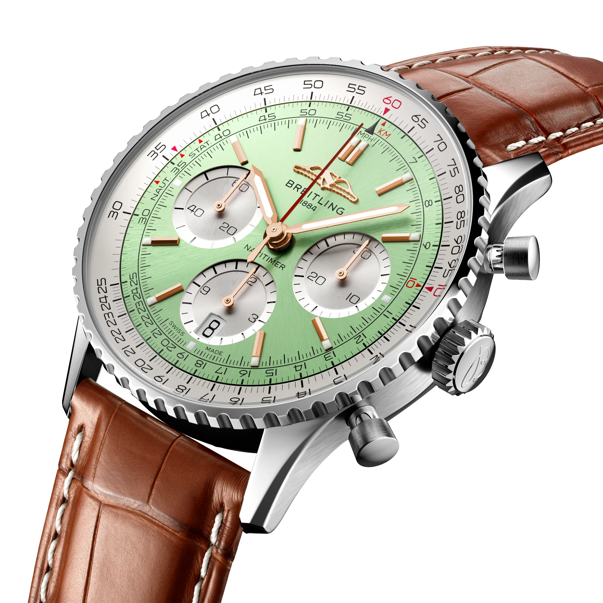 Navitimer 41mm Green Dial Men's Chronograph Strap Watch - Image 4