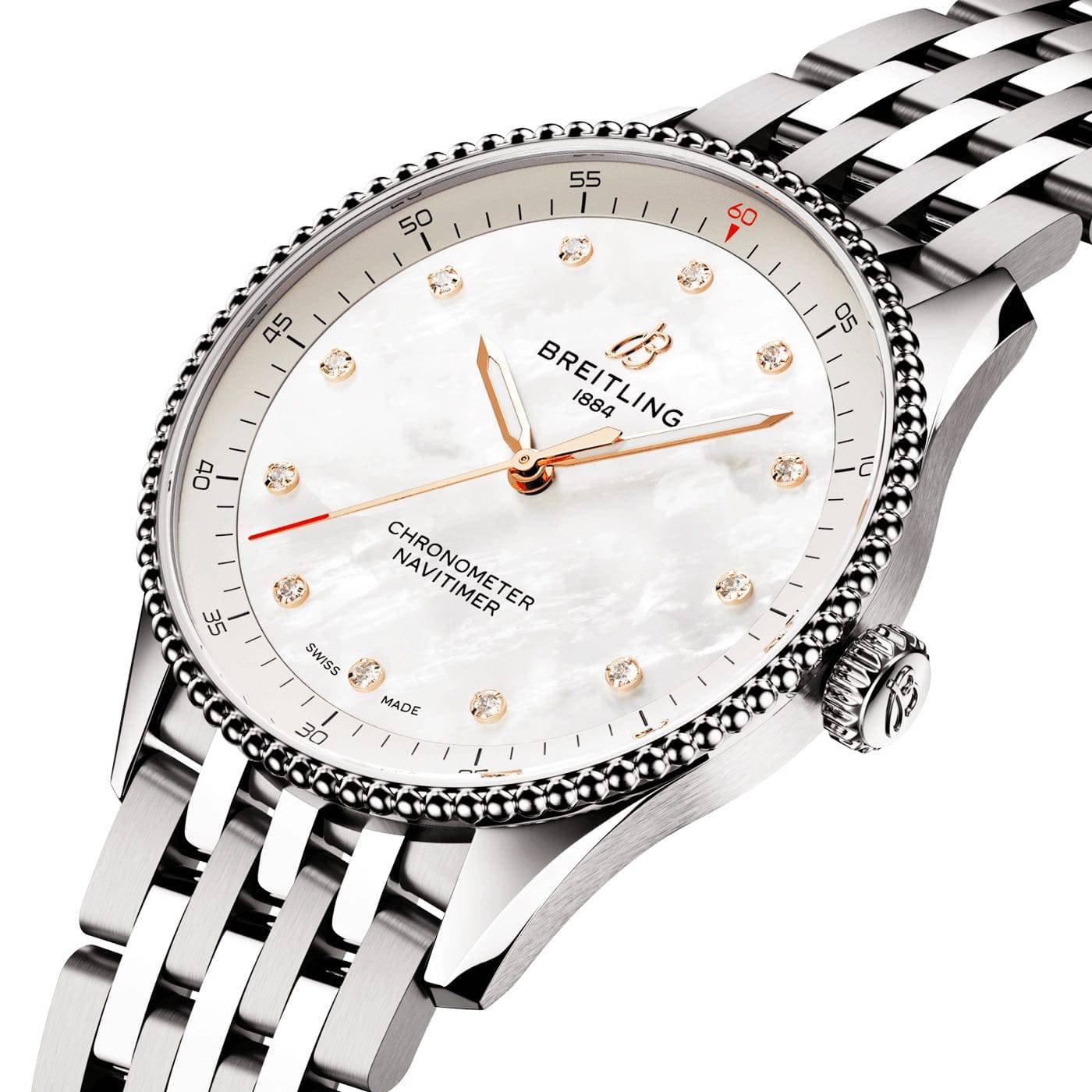 Navitimer 32mm White Mother of Pearl Diamond Dial Bracelet Watch - Image 2