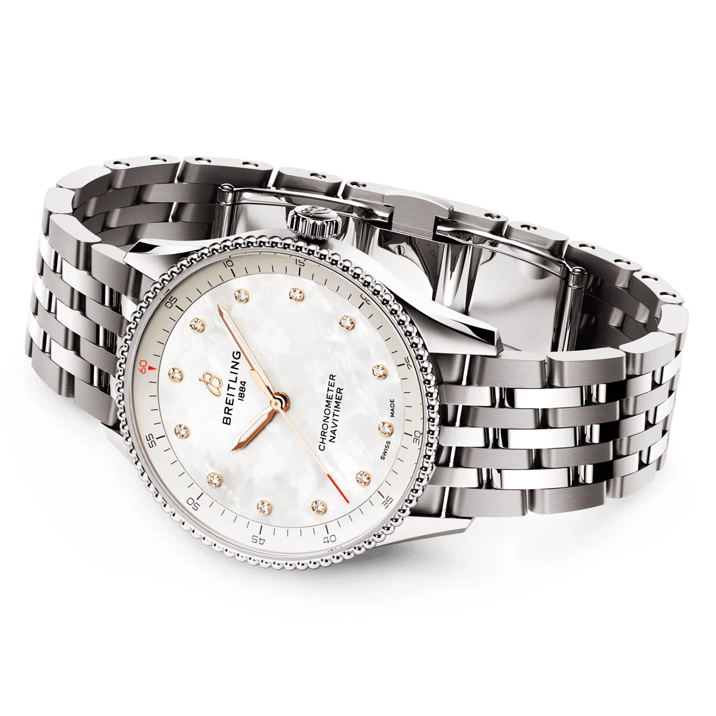 Navitimer 32mm White Mother of Pearl Diamond Dial Bracelet Watch - Image 3