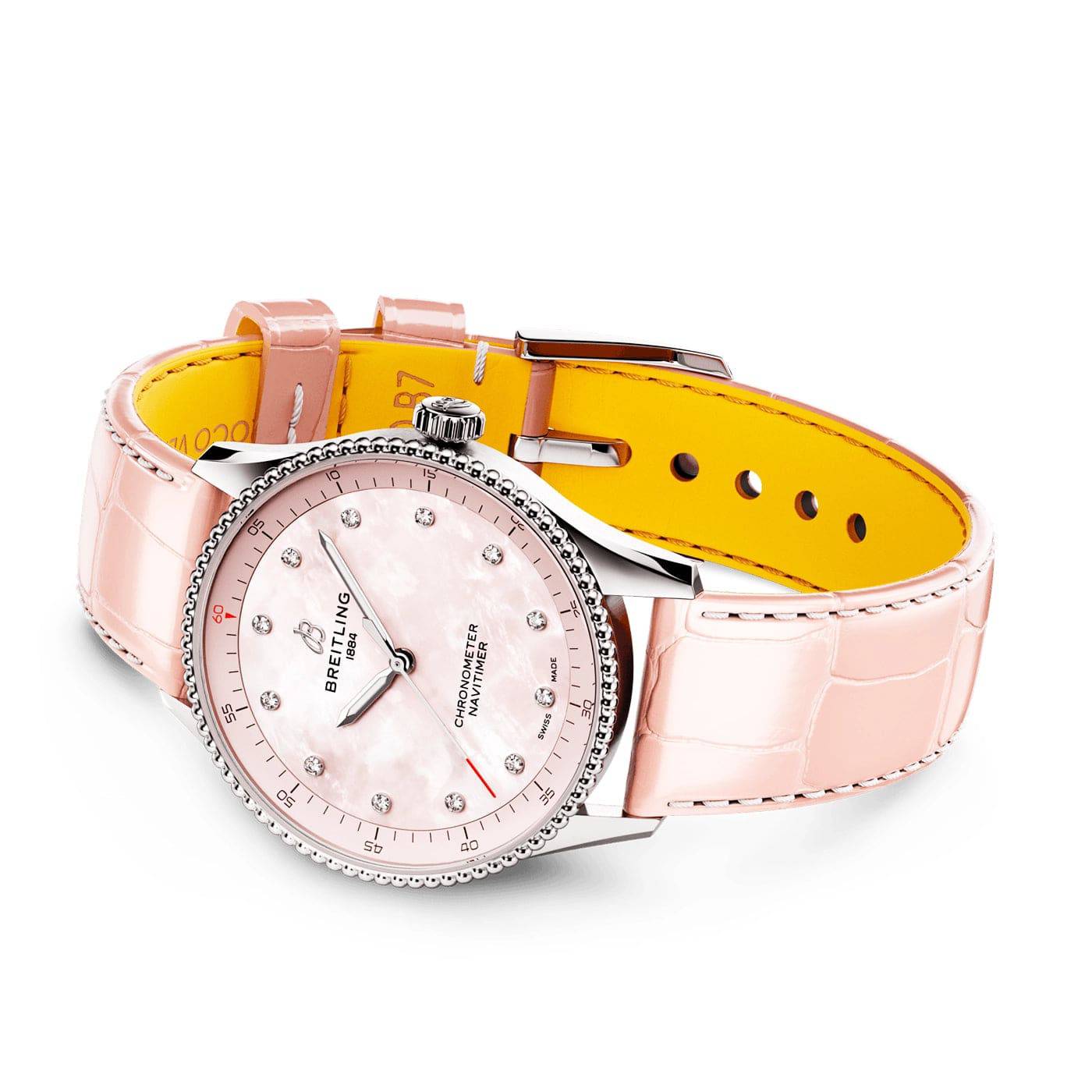Navitimer 32mm Pink Mother of Pearl Diamond Dial Strap Watch - Image 3