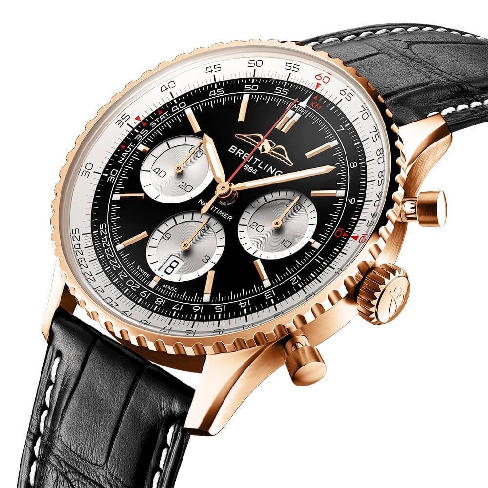 Navitimer 18ct Red Gold 43mm Black/Silver Dial Men's Chronograph Watch - Image 2