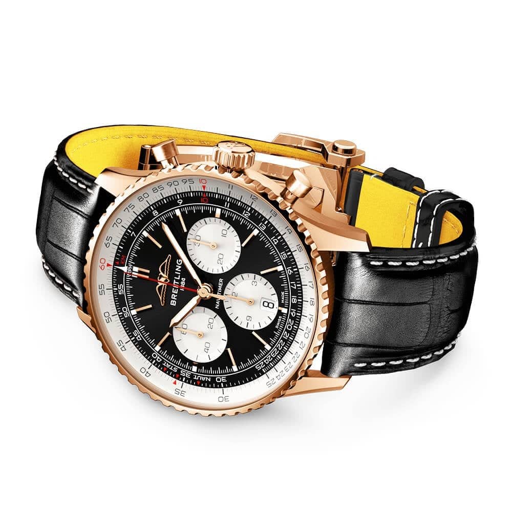 Navitimer 18ct Red Gold 43mm Black/Silver Dial Men's Chronograph Watch - Image 3