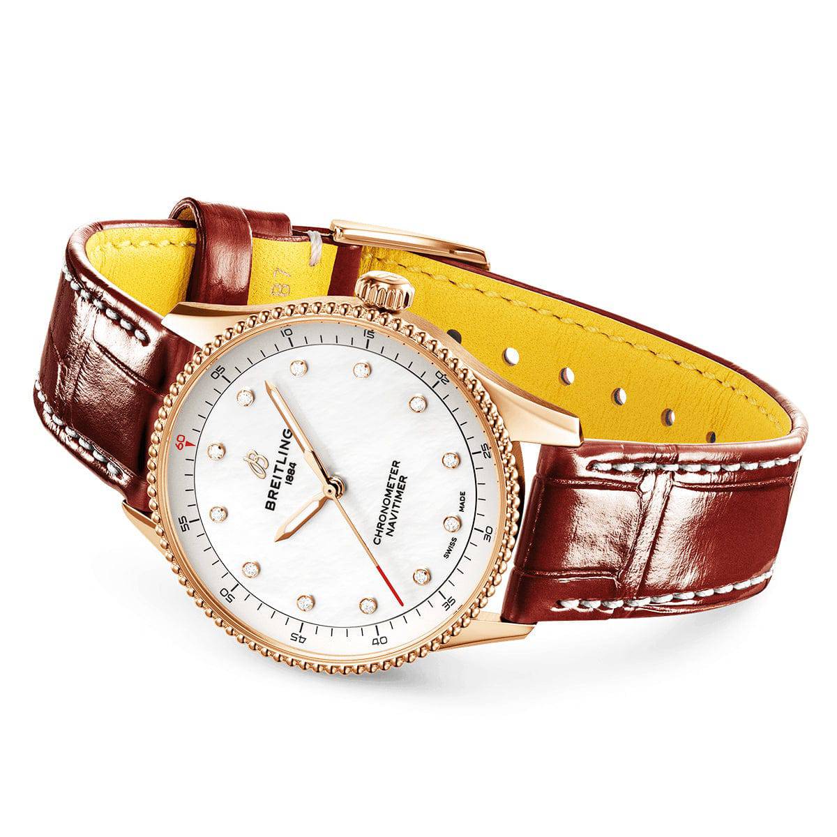 Navitimer 32mm 18ct Red Gold Diamond Dial Ladies Strap Watch - Image 3