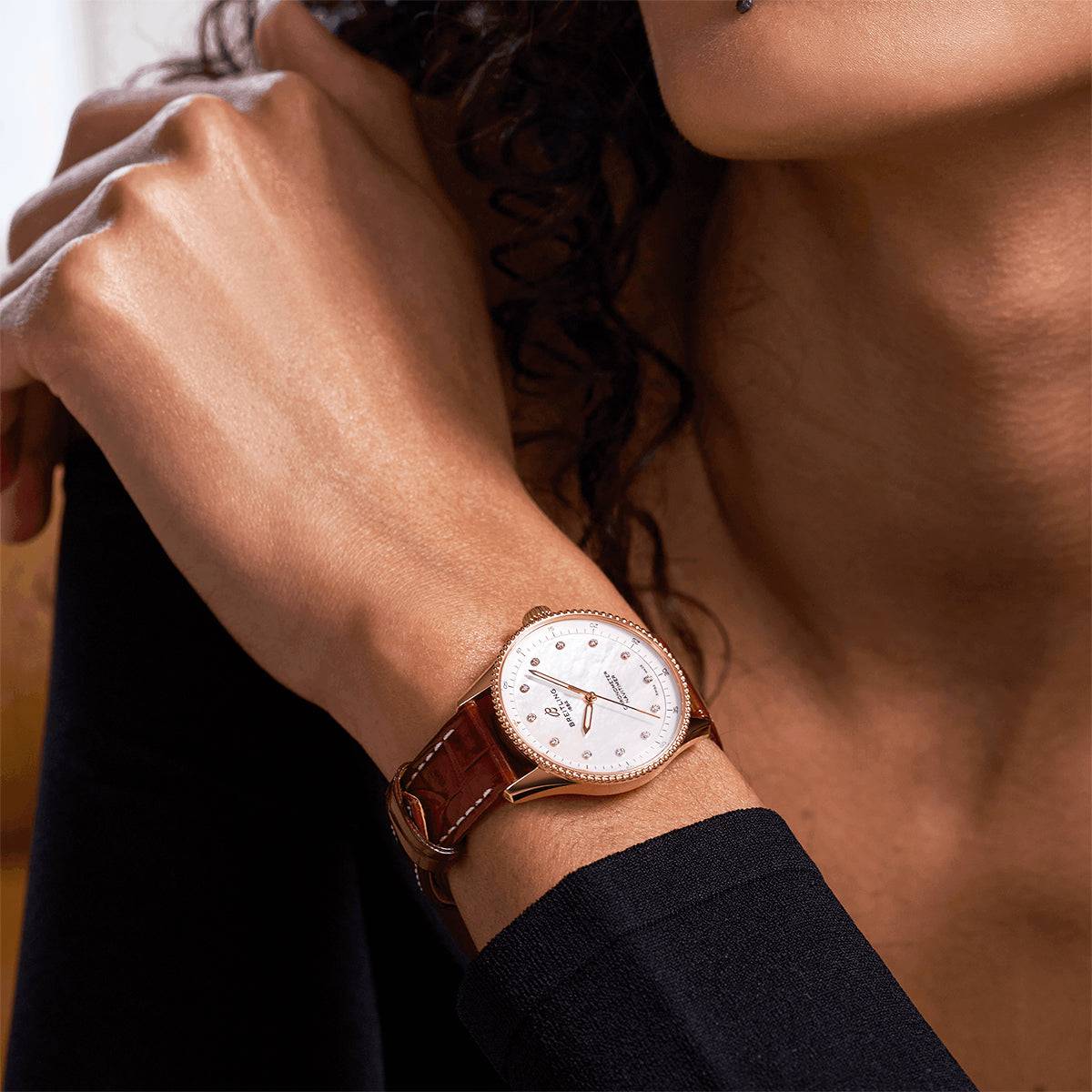 Navitimer 32mm 18ct Red Gold Diamond Dial Ladies Strap Watch - Image 4