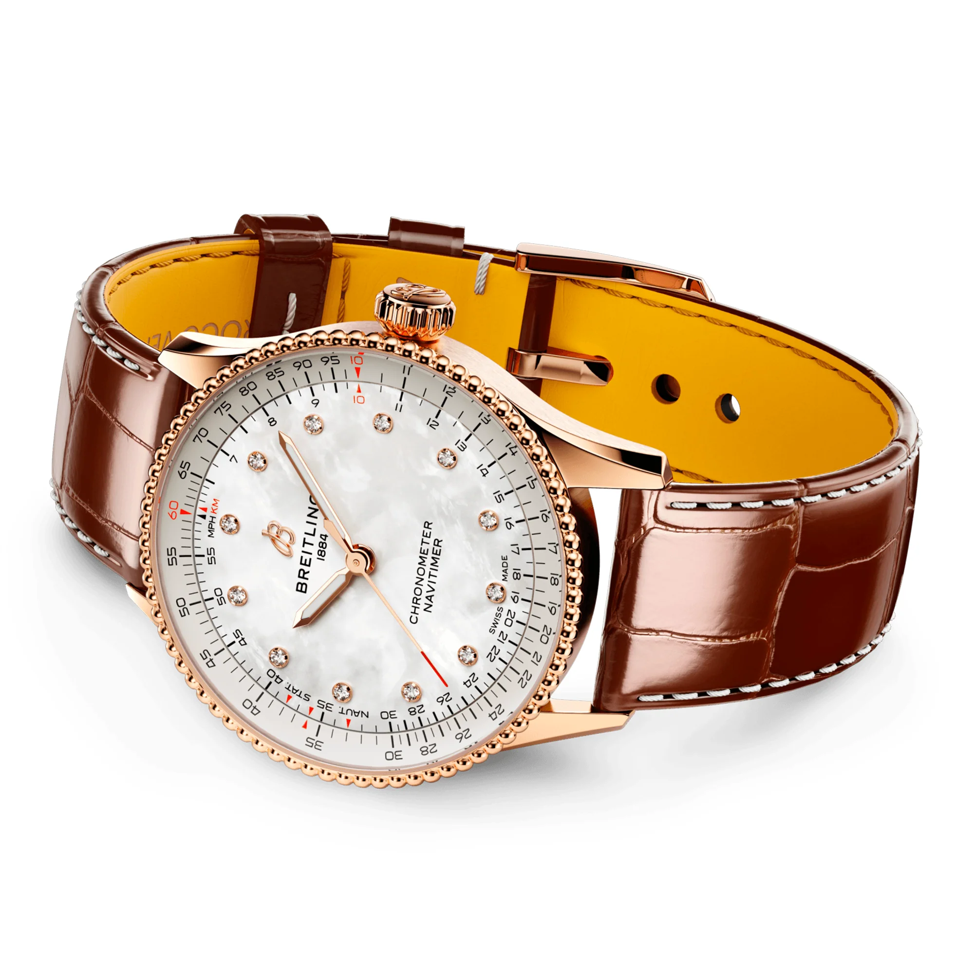 Navitimer 36mm 18ct Red Gold Diamond Dial Ladies Strap Watch - Image 2