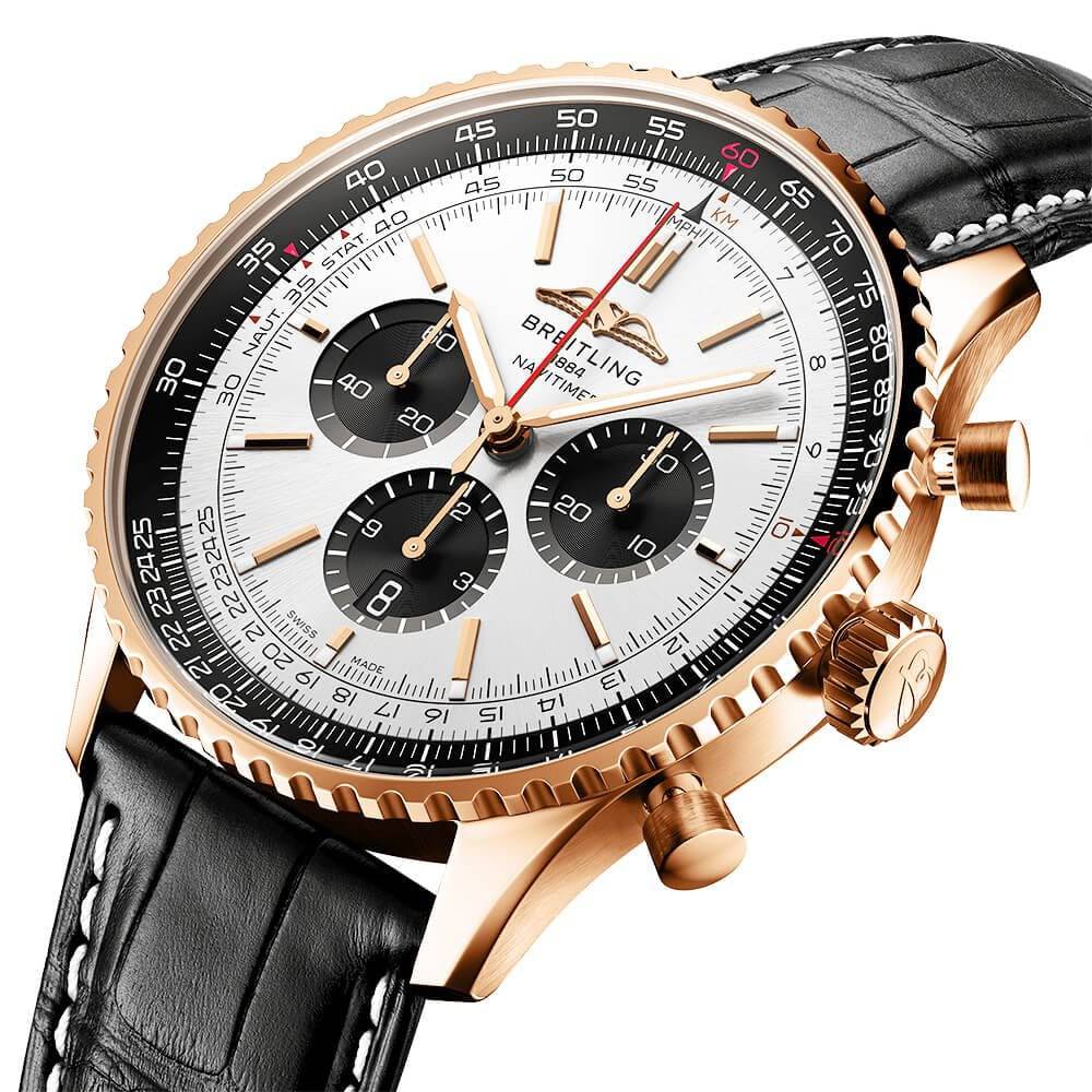 Navitimer 18ct Red Gold 46mm Silver Dial Men's Chronograph Strap Watch - Image 2