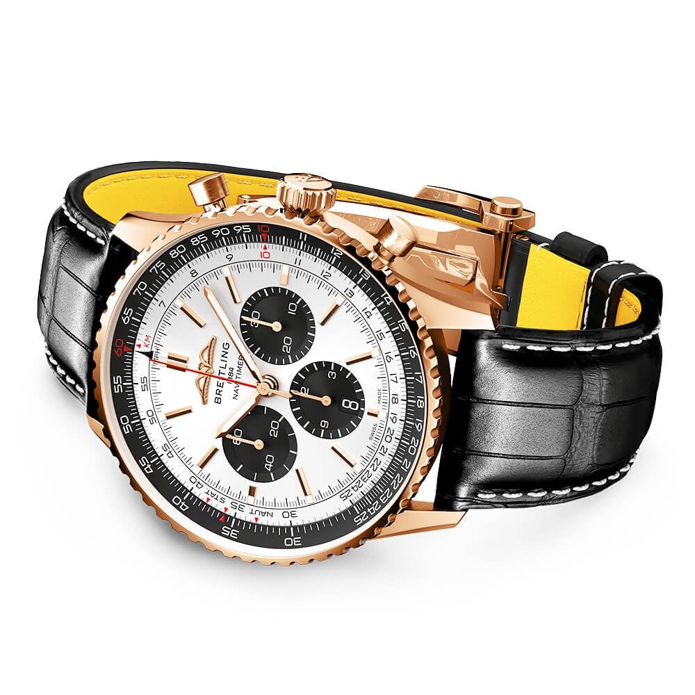 Navitimer 18ct Red Gold 46mm Silver Dial Men's Chronograph Strap Watch - Image 4