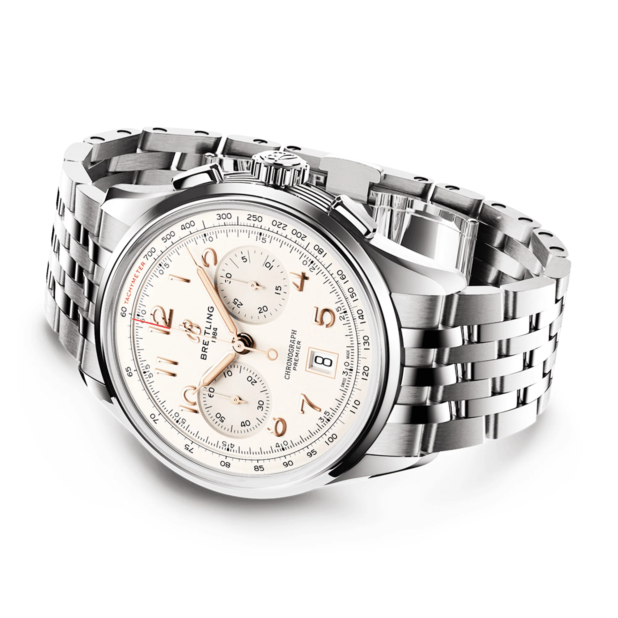 Premier B01 42mm Silver/Gold Dial Automatic Chronograph Bracelet Watch - Image 2