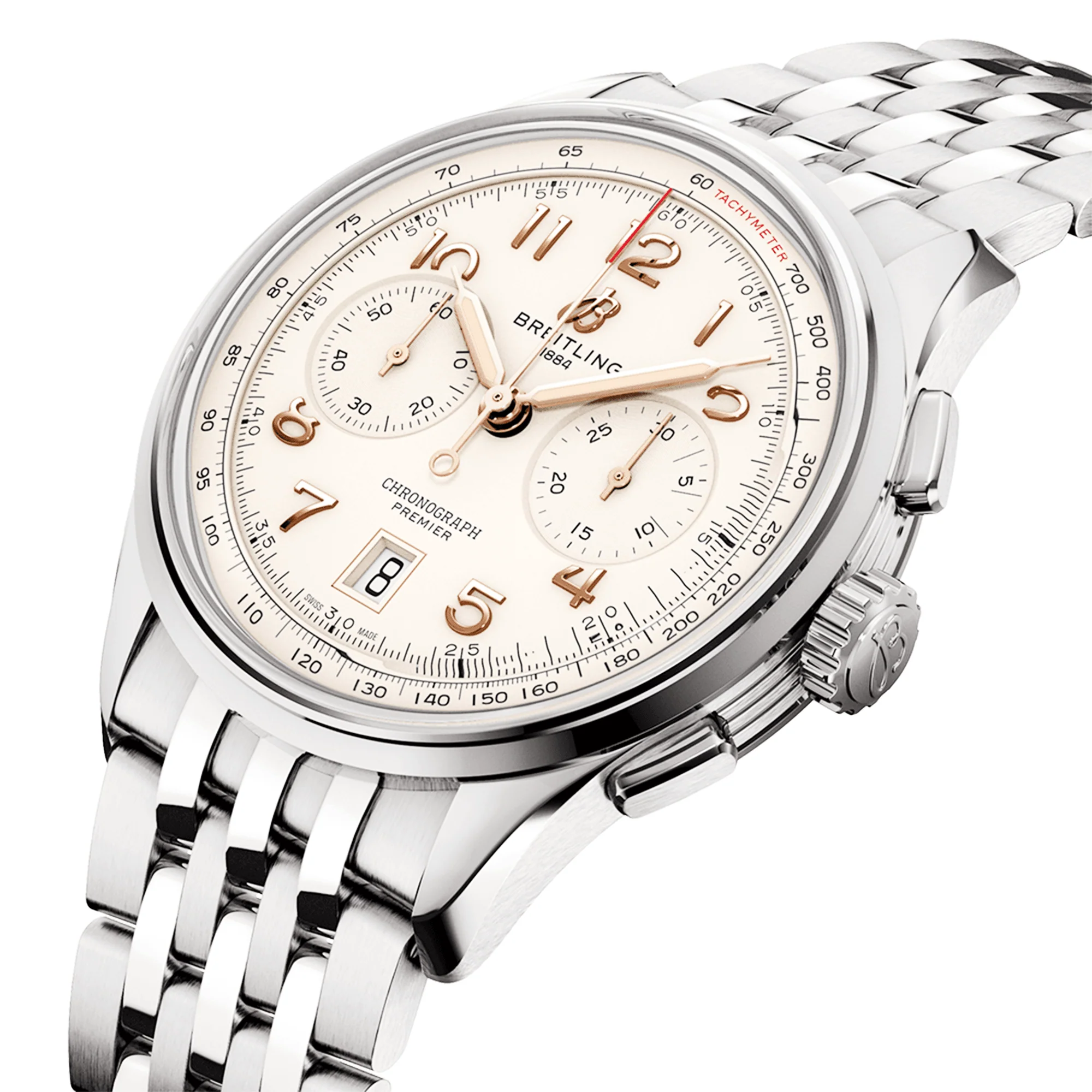 Premier B01 42mm Silver/Gold Dial Automatic Chronograph Bracelet Watch - Image 3