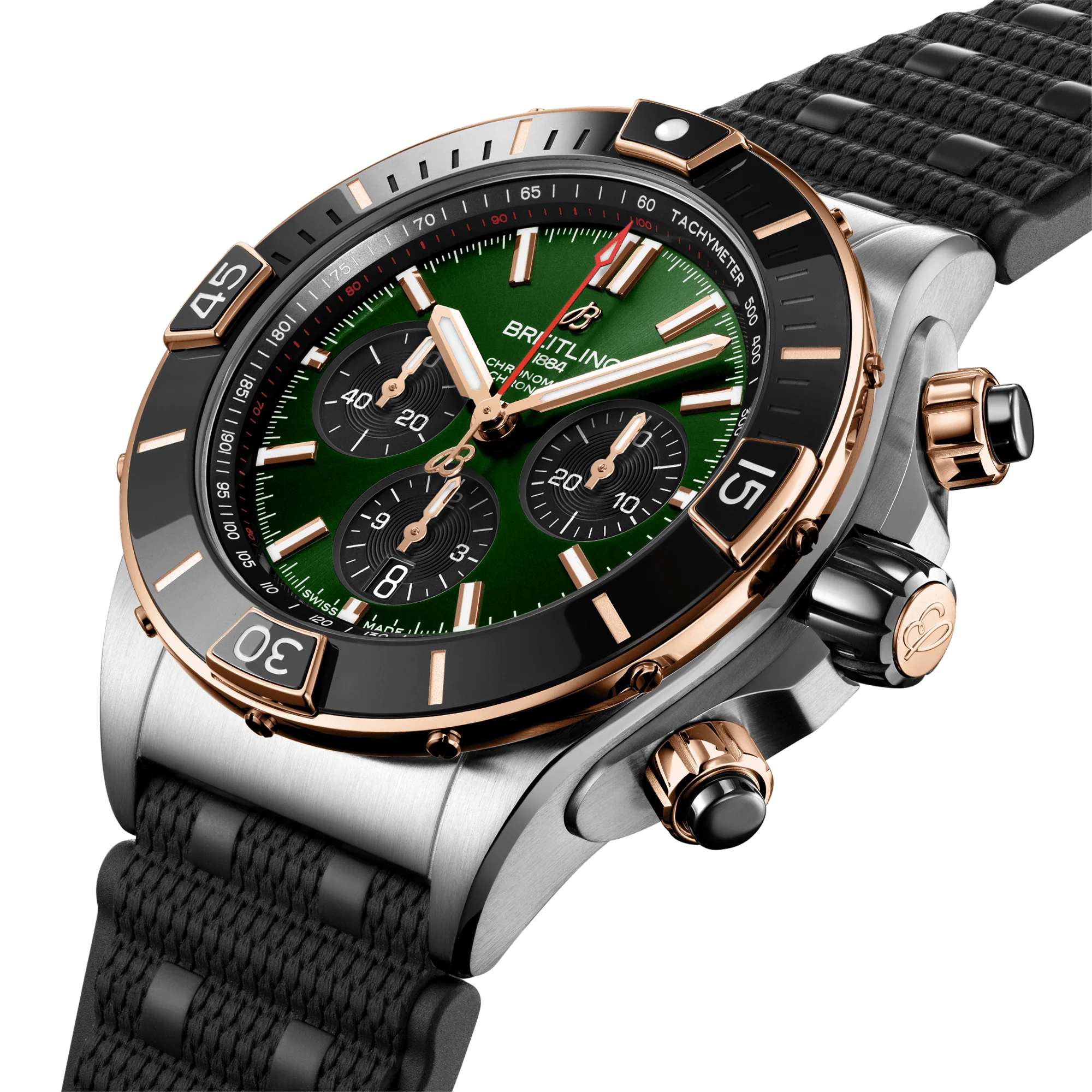 Super Chronomat 44mm Two-Tone Green Dial Men's Automatic Watch Black Strap - Image 2